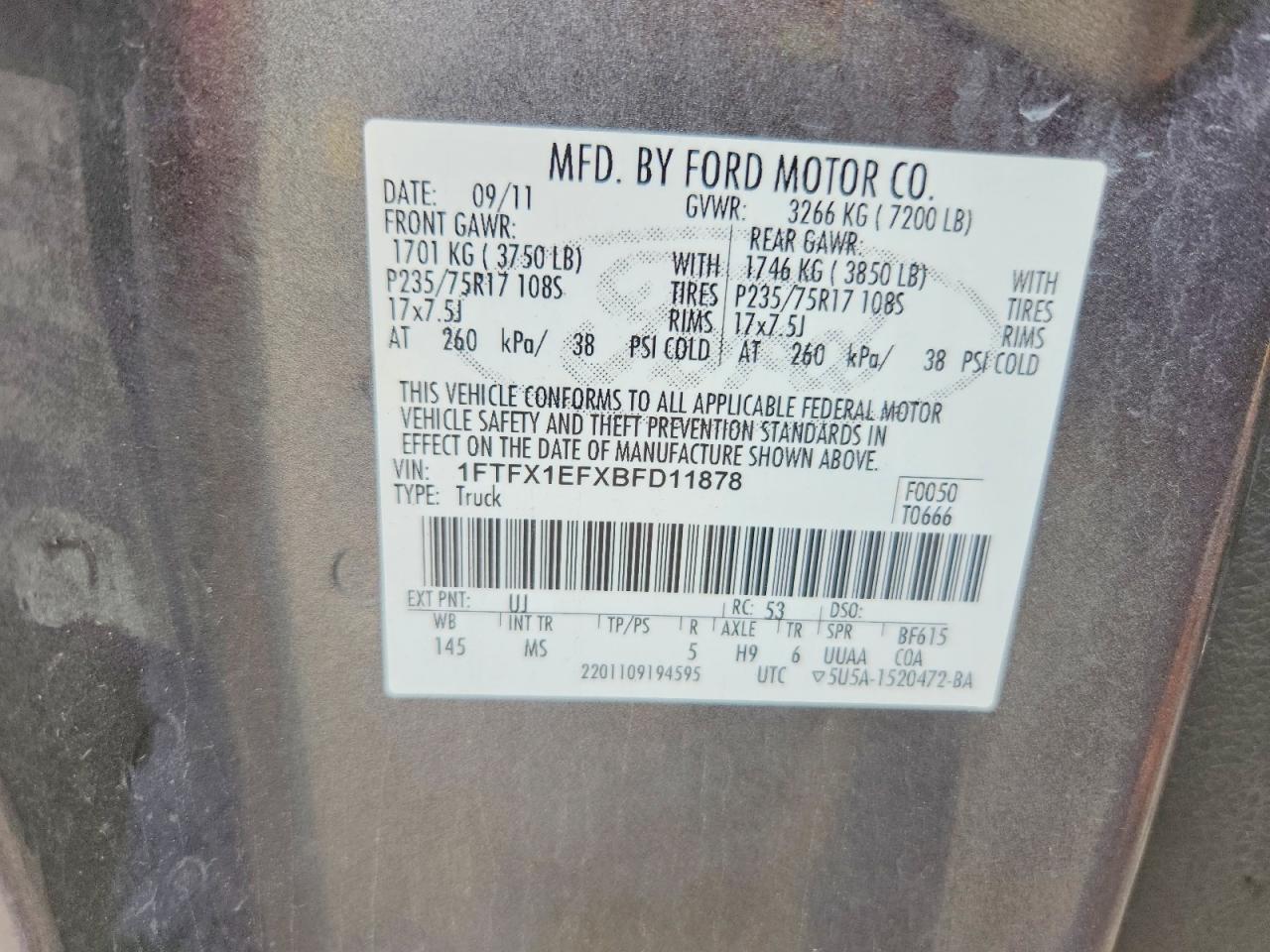 2011 Ford F150 Super Cab Gray vin: 1FTFX1EFXBFD11878