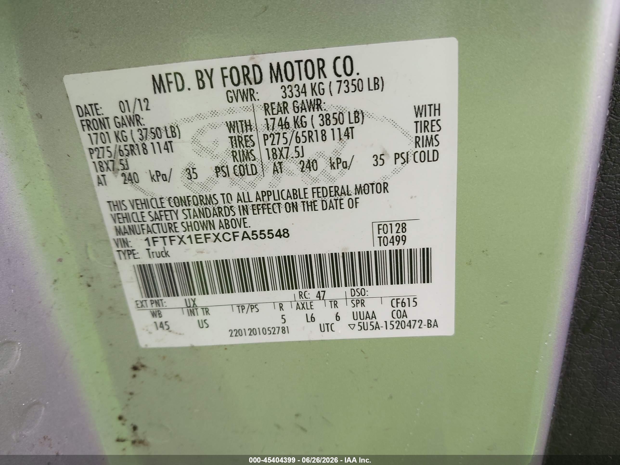 2012 Ford F-150 Fx4/lariat/stx/xl/xlt Silver vin: 1FTFX1EFXCFA55548