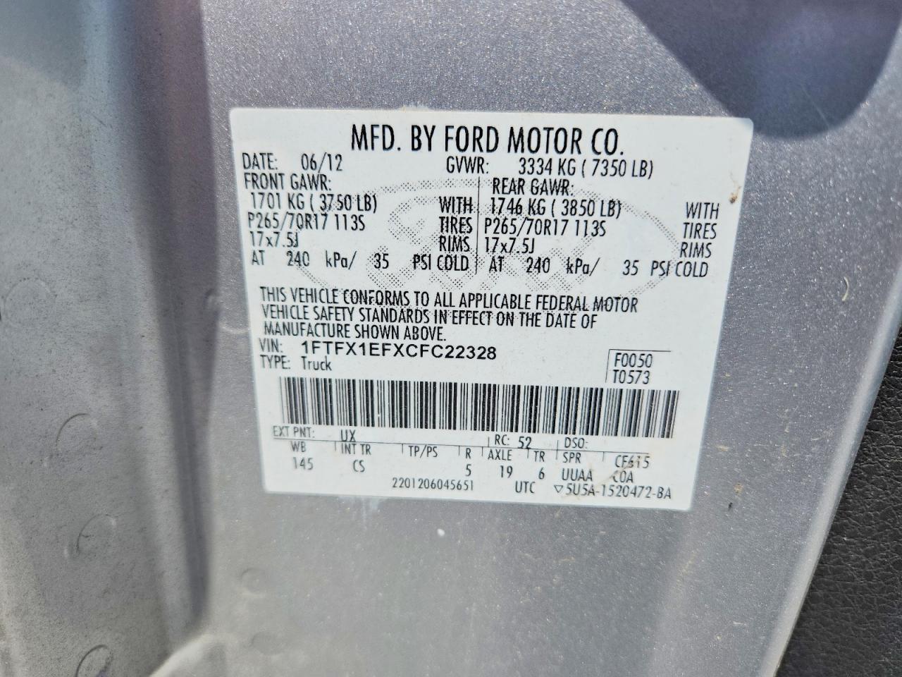 2012 Ford F150 Super Cab Silver vin: 1FTFX1EFXCFC22328
