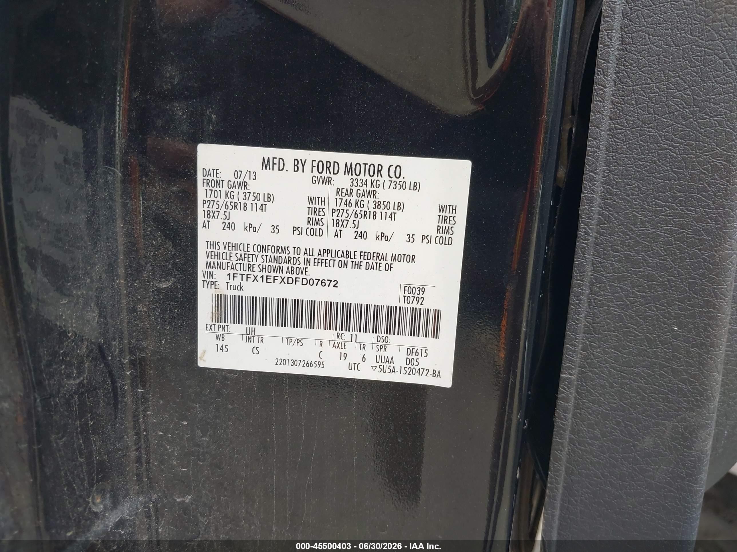 2013 Ford F-150   vin: 1FTFX1EFXDFD07672