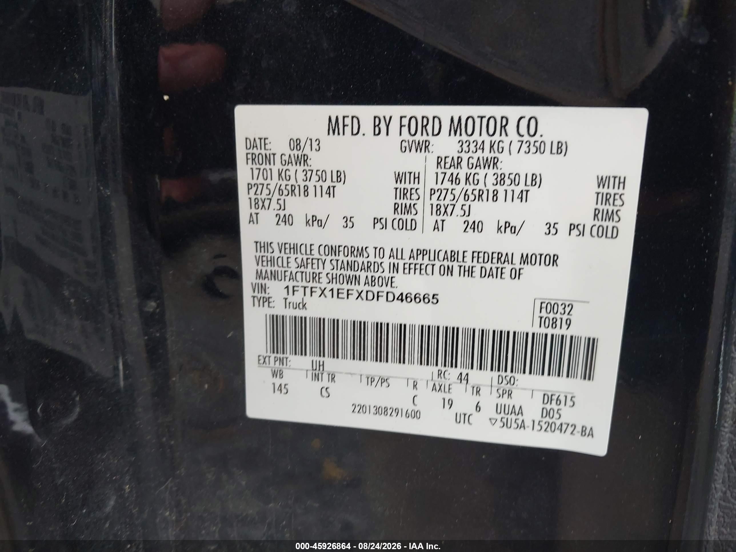 2013 Ford F-150 Stx Black vin: 1FTFX1EFXDFD46665