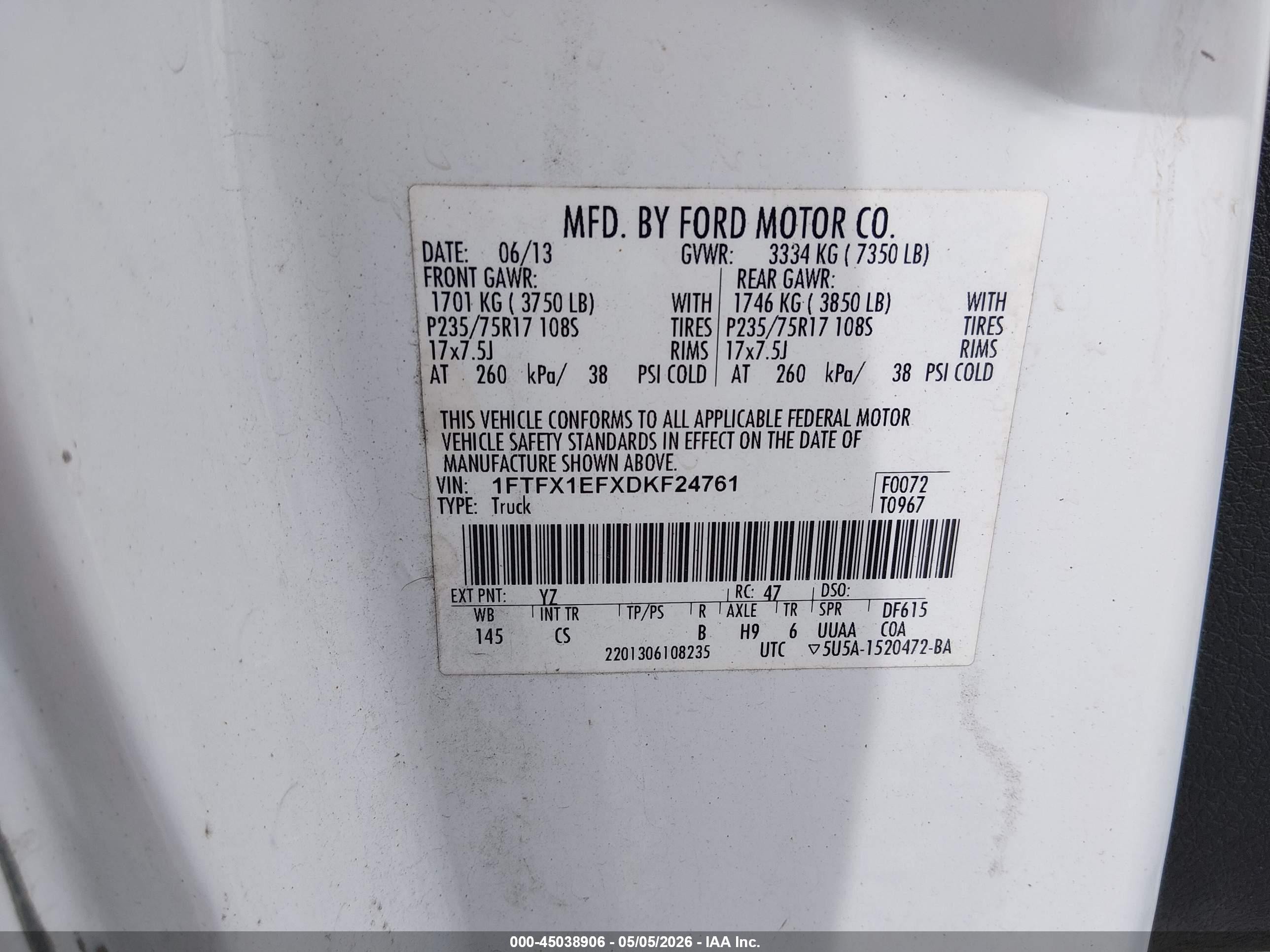 2013 Ford F-150 Xl White vin: 1FTFX1EFXDKF24761