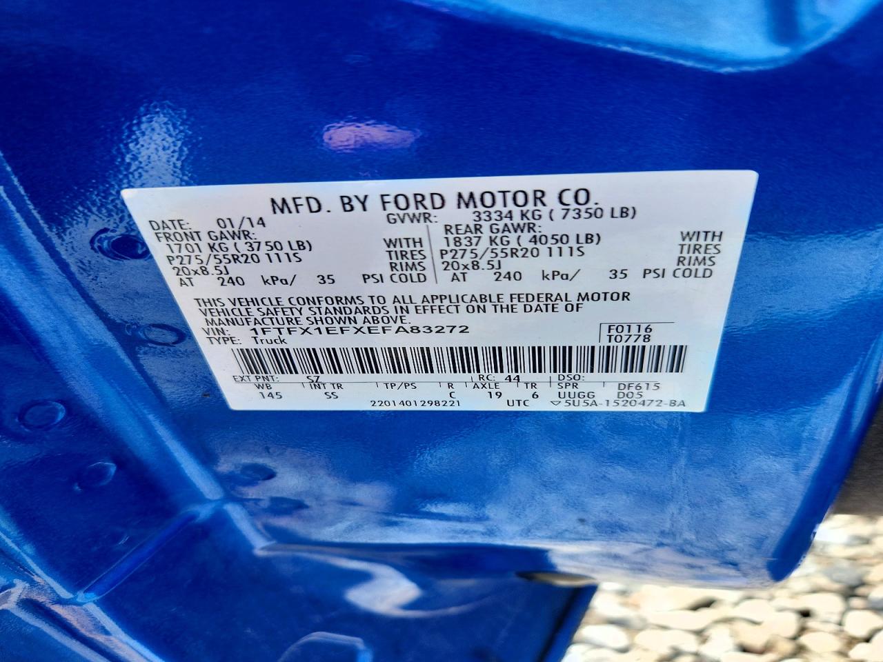 2014 Ford F150 Blue vin: 1FTFX1EFXEFA83272