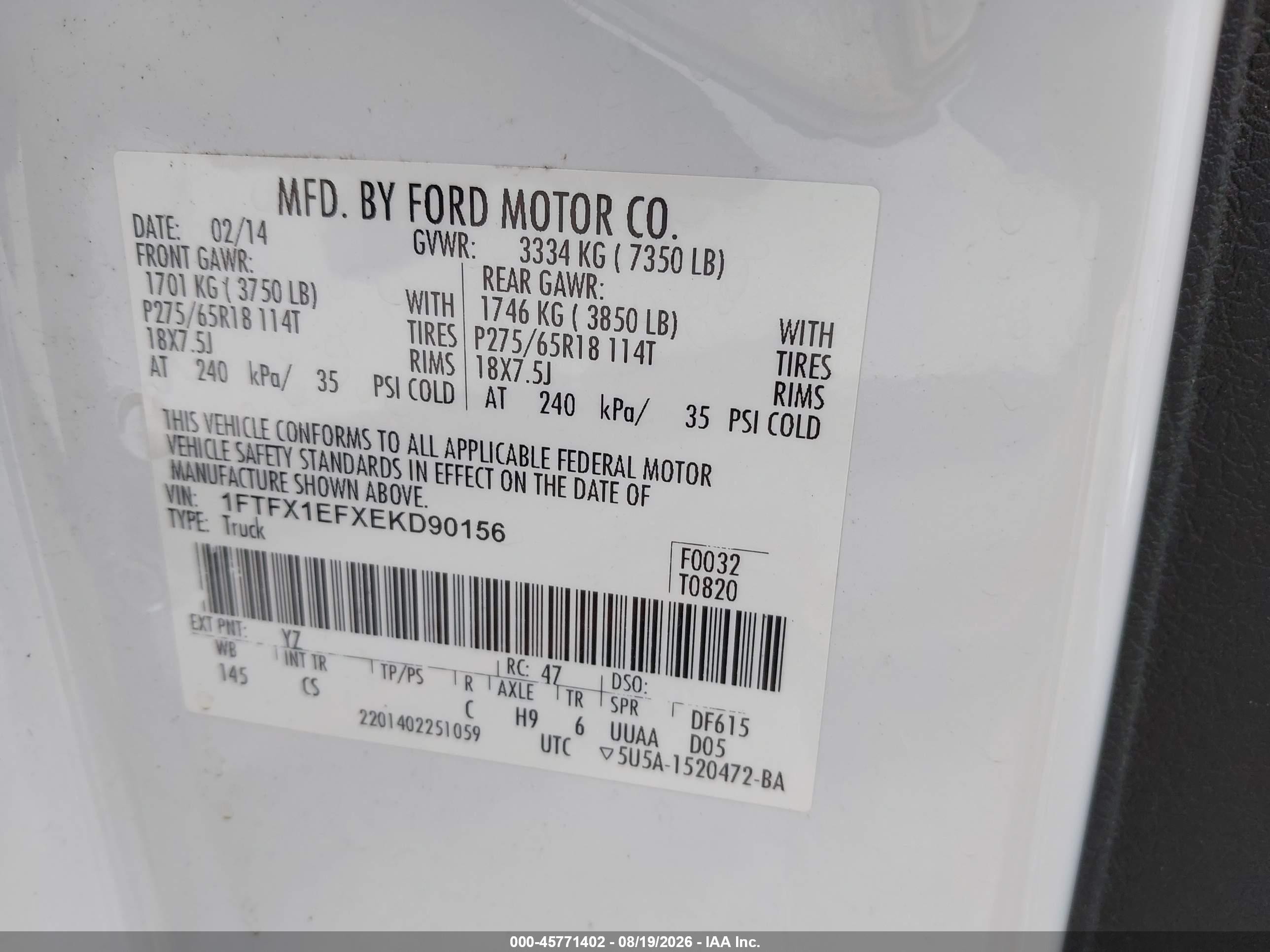 2014 Ford F-150 Stx Белый vin: 1FTFX1EFXEKD90156