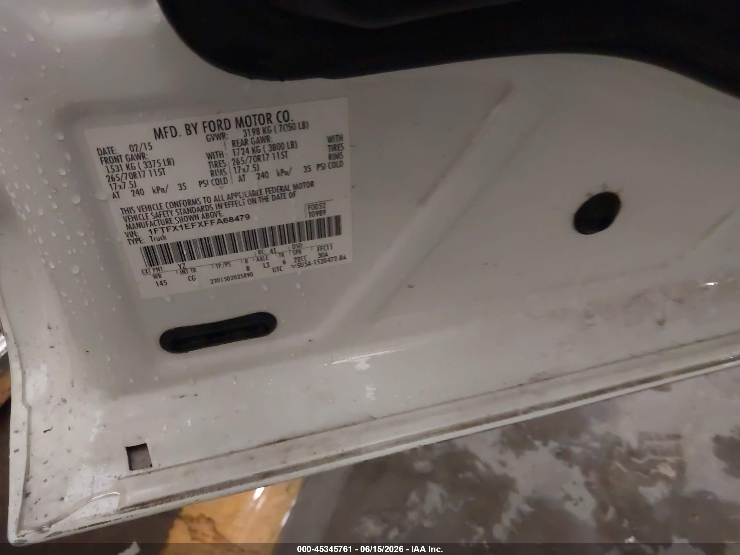 2015 Ford F-150 Xl White vin: 1FTFX1EFXFFA68479