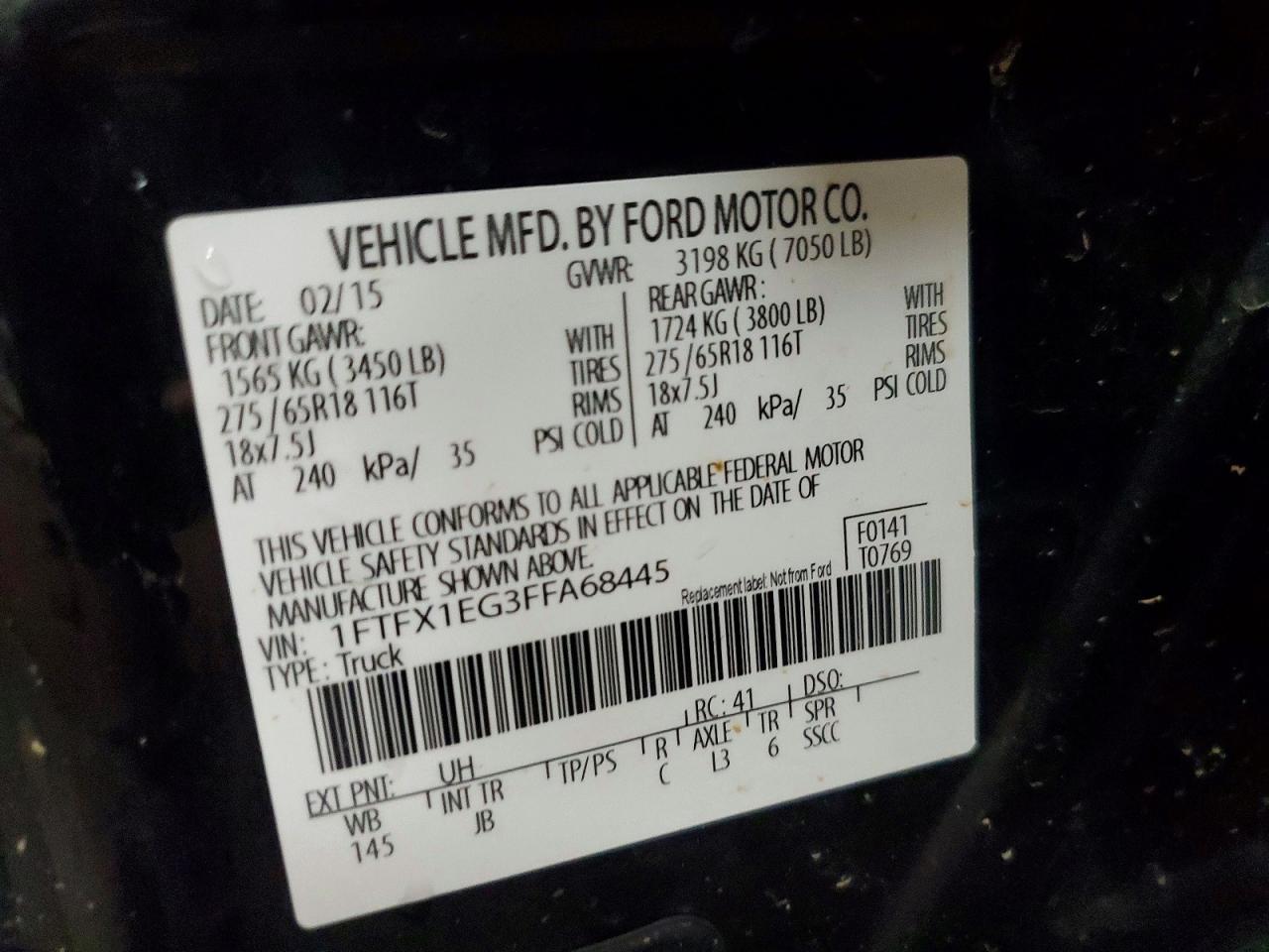 2015 Ford F150 Super Cab Black vin: 1FTFX1EG3FFA68445