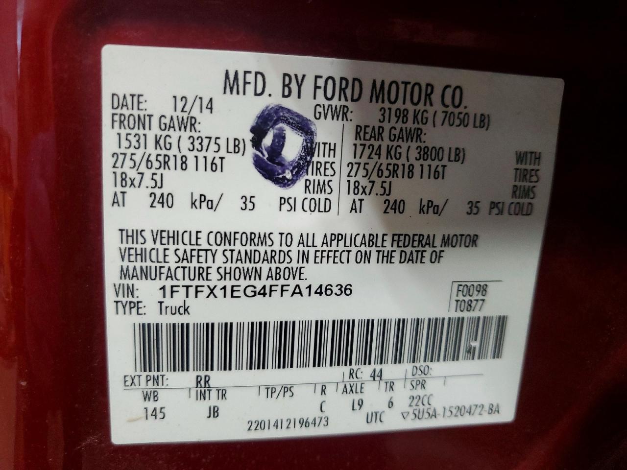 2015 Ford F150 Super Cab Burgundy vin: 1FTFX1EG4FFA14636