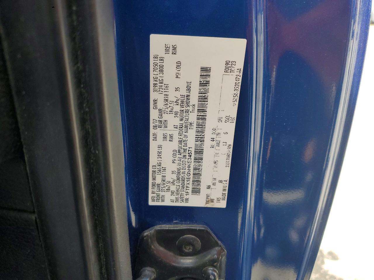 2017 Ford F150 Super Cab Blue vin: 1FTFX1EG6HKE34571