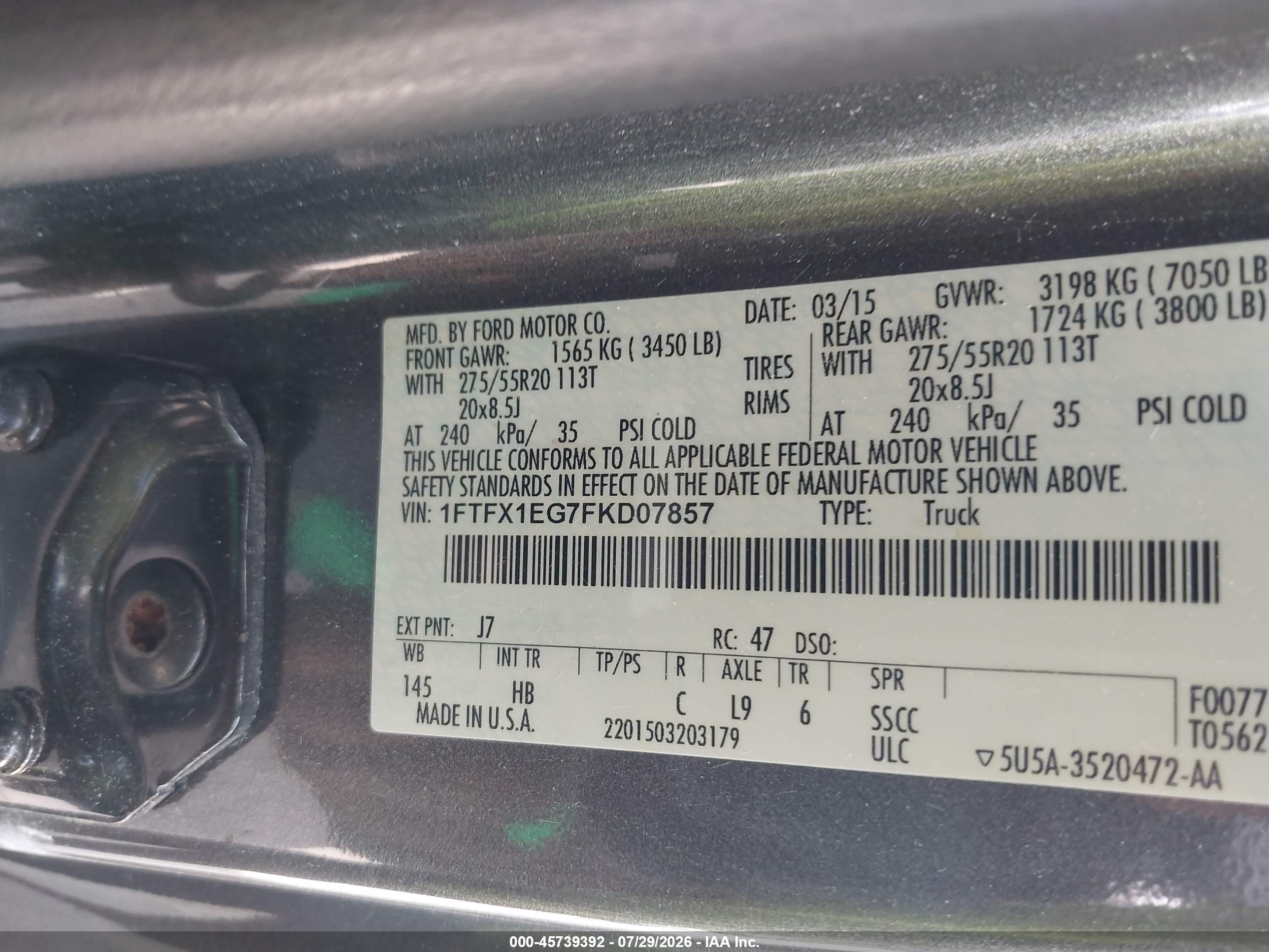 2015 Ford F-150 Lariat Gray vin: 1FTFX1EG7FKD07857