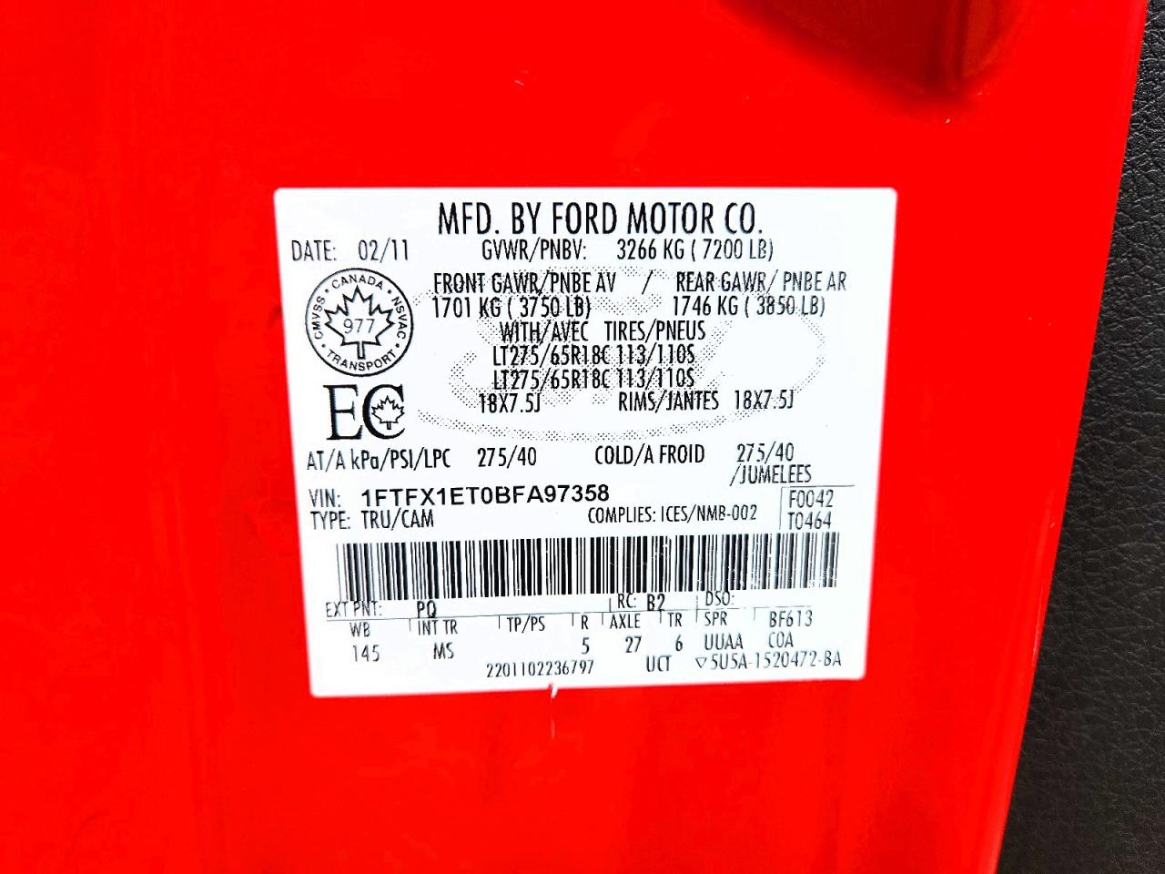 2011 Ford F150 Super Cab Red vin: 1FTFX1ET0BFA97358