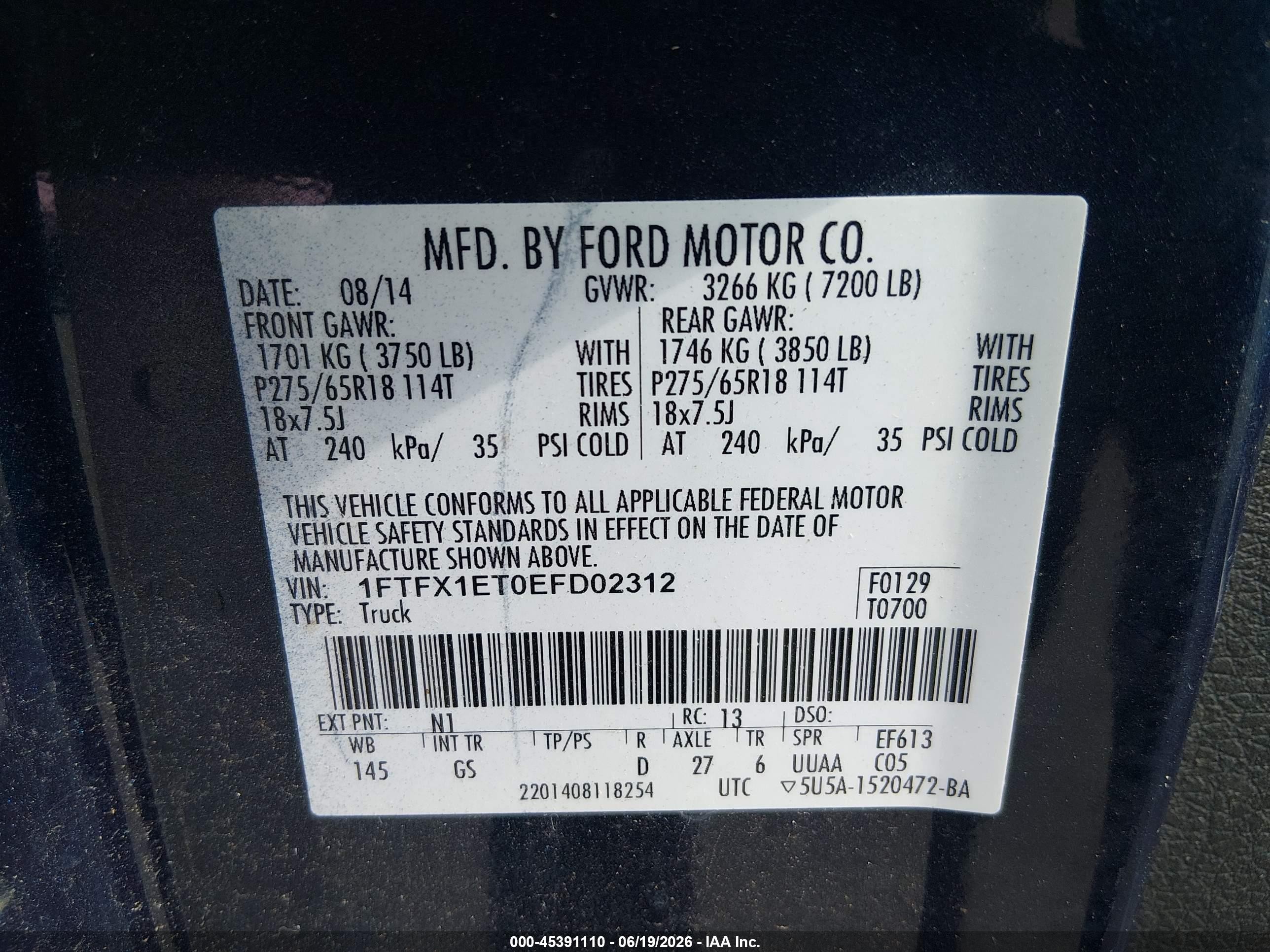 2014 Ford F-150 Xlt Blue vin: 1FTFX1ET0EFD02312
