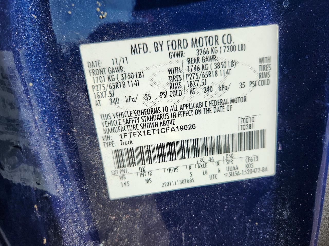 2012 Ford F150 Super Cab Blue vin: 1FTFX1ET1CFA19026