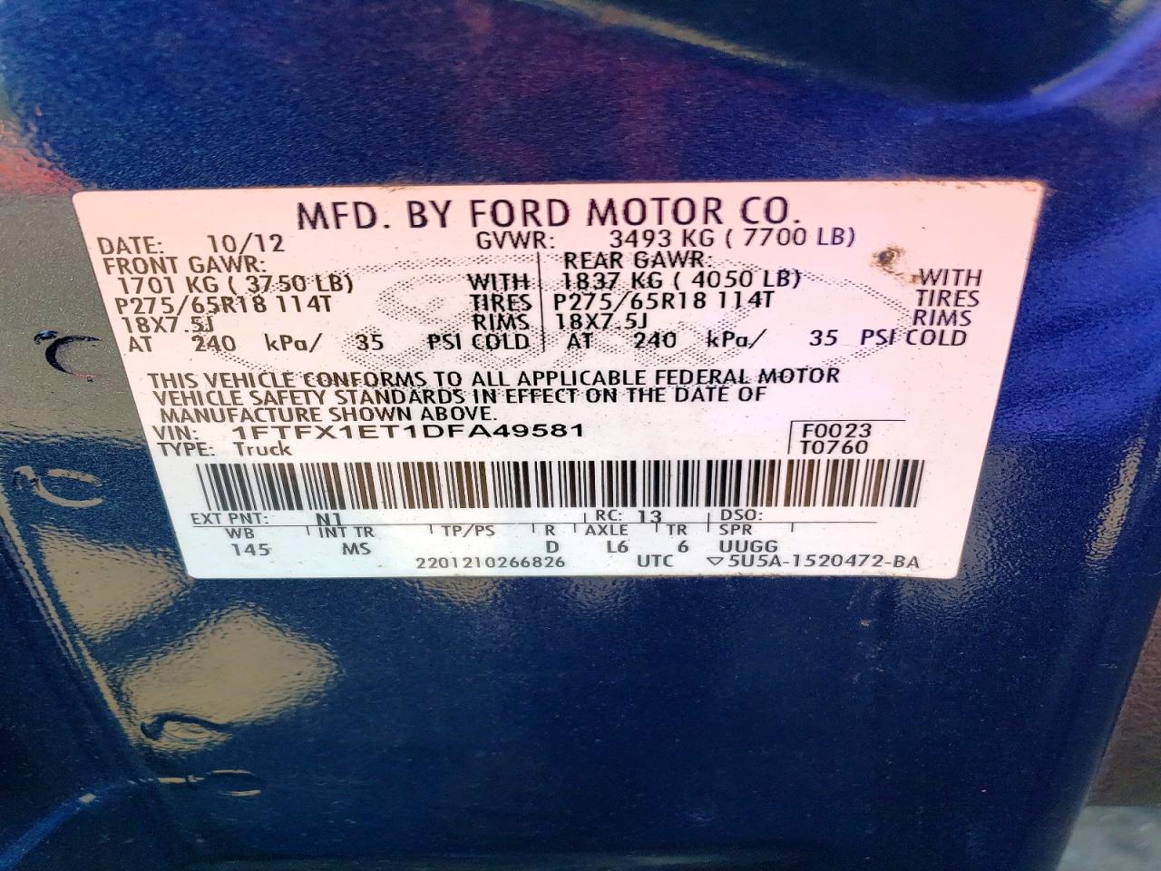 2013 Ford F150 Super Cab Blue vin: 1FTFX1ET1DFA49581