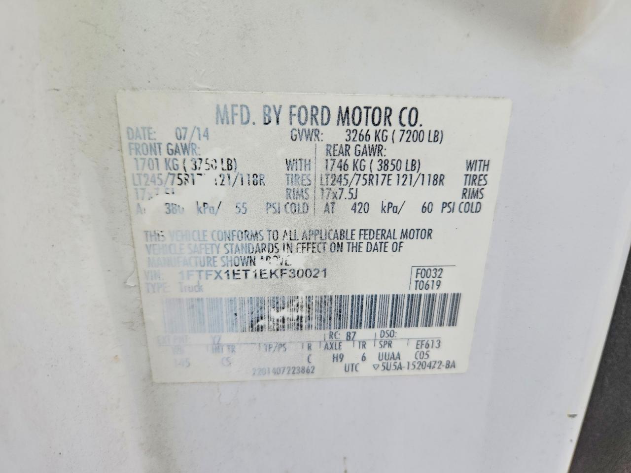 2014 Ford 150 White vin: 1FTFX1ET1EKF30021