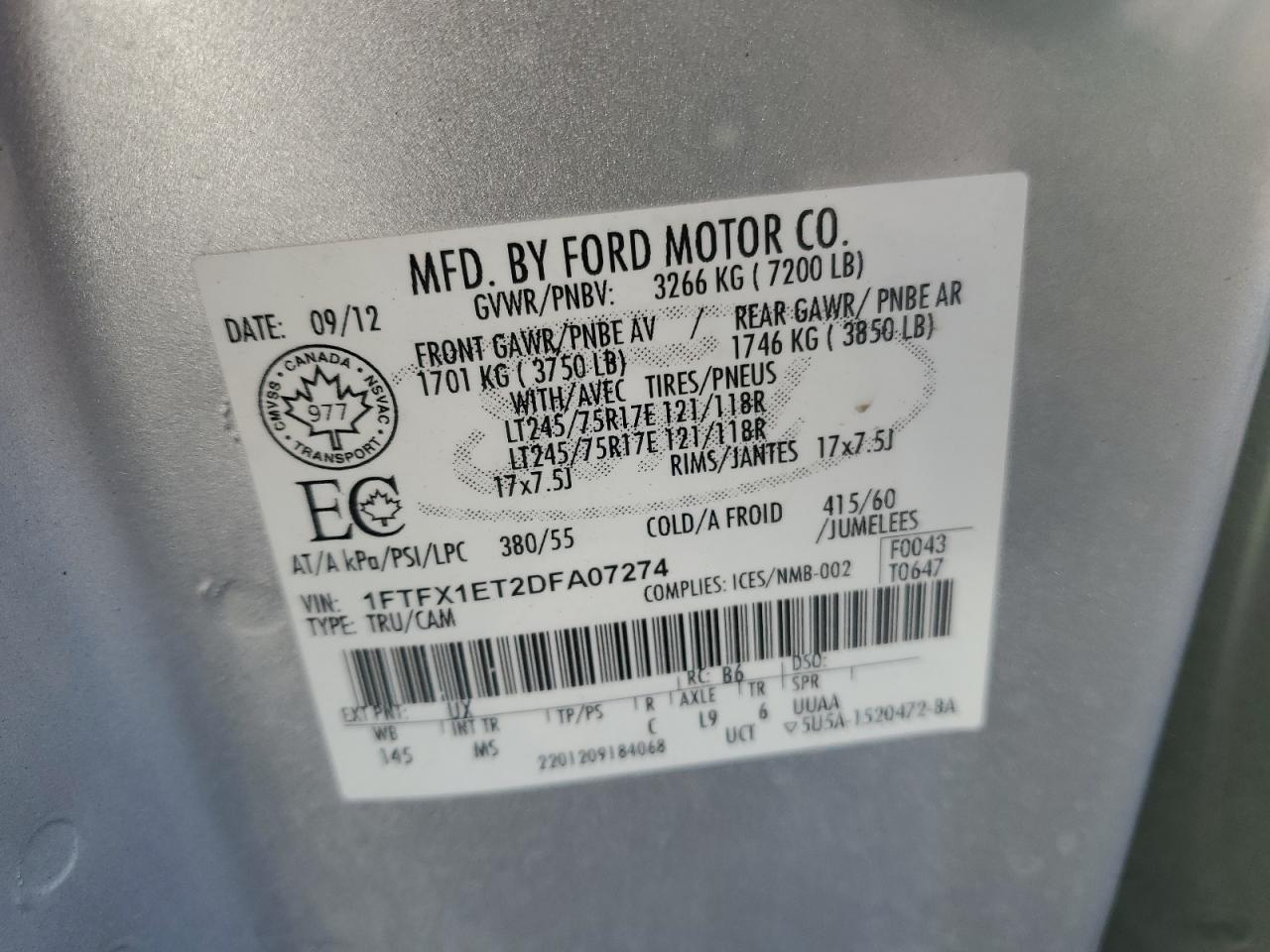 2013 Ford F150 Super Cab White vin: 1FTFX1ET2DFA07274