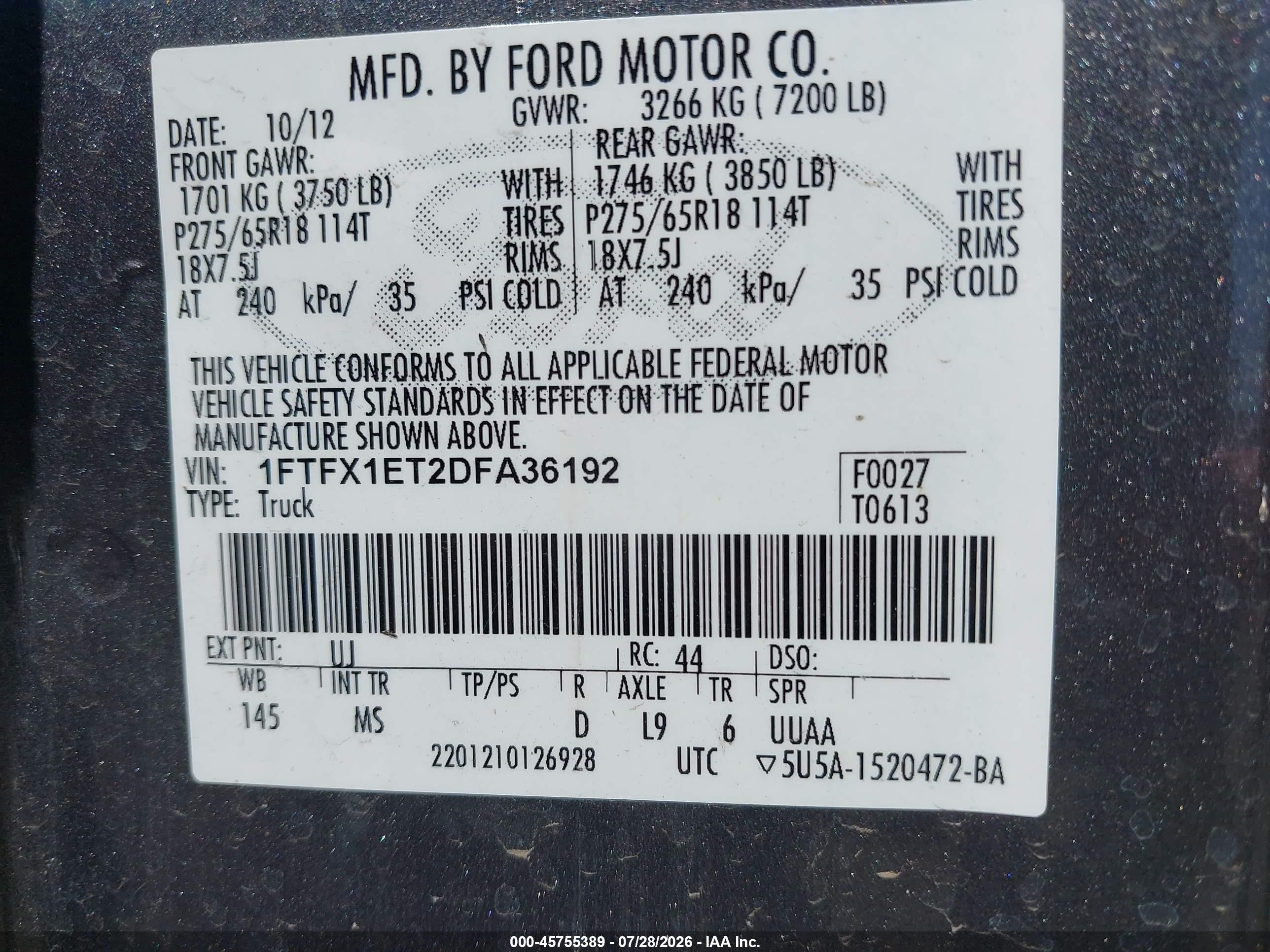 2013 Ford F-150 Xlt Gray vin: 1FTFX1ET2DFA36192