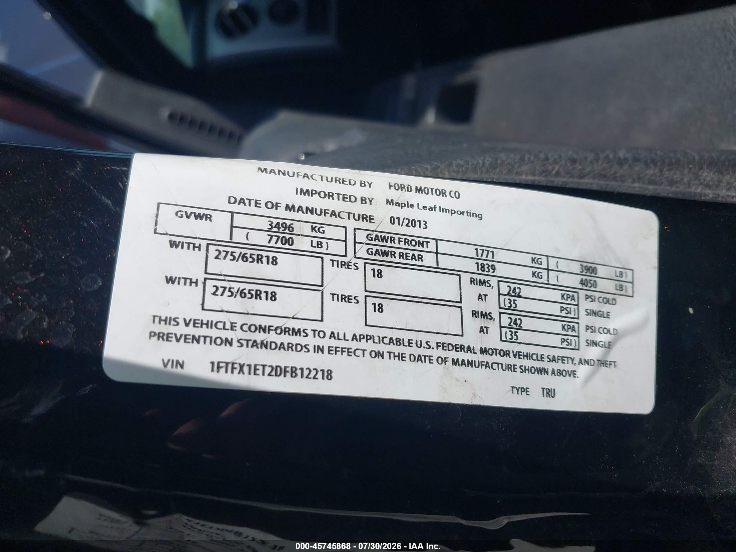 2013 Ford F-150 Lariat Black vin: 1FTFX1ET2DFB12218