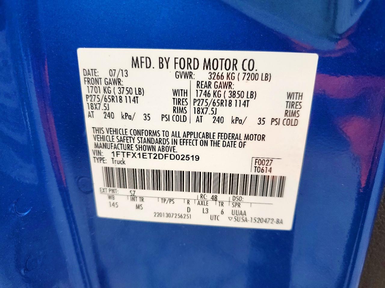 2013 Ford F150 Super Cab Blue vin: 1FTFX1ET2DFD02519
