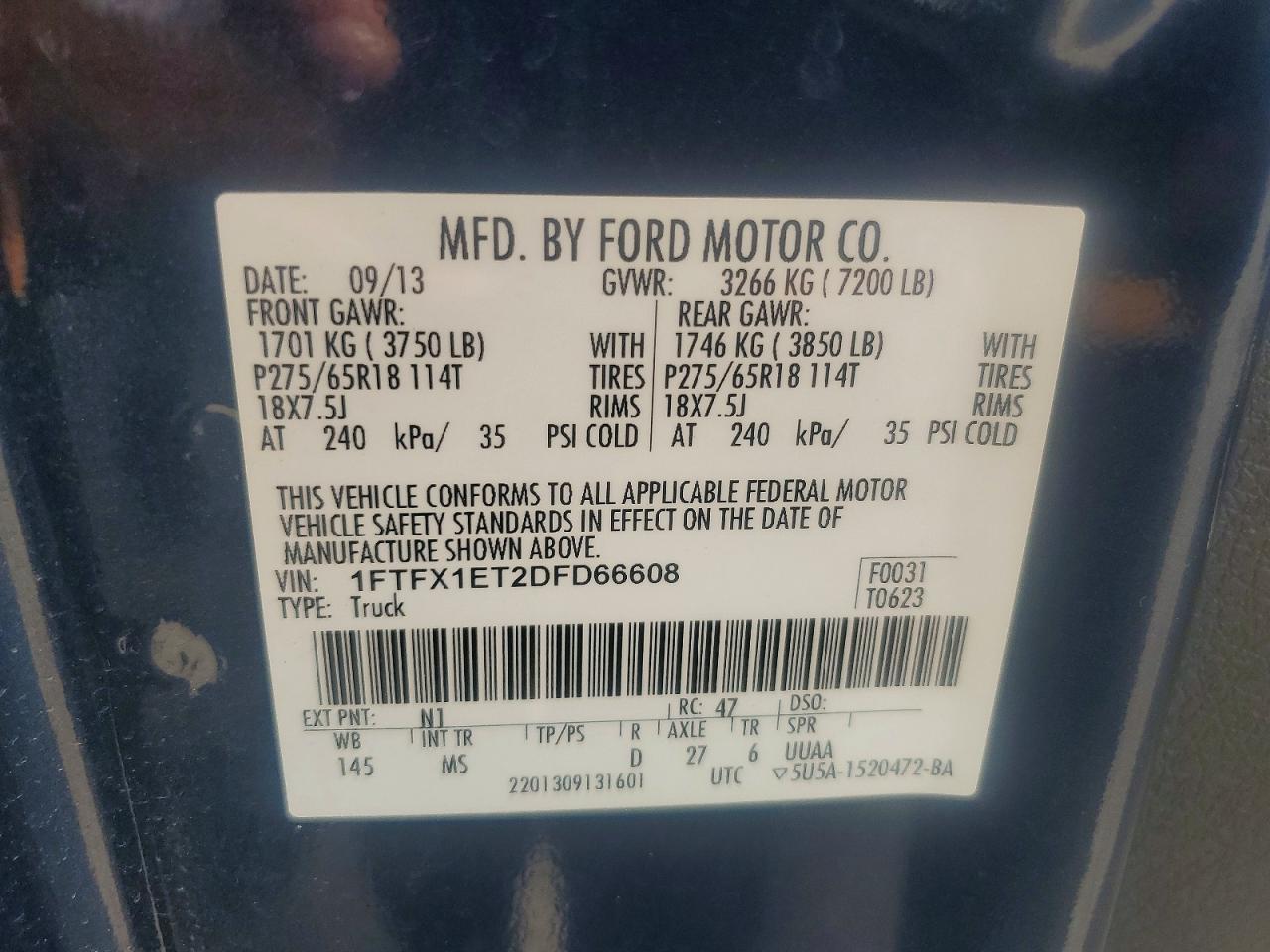 2013 Ford F150 Super Cab Blue vin: 1FTFX1ET2DFD66608