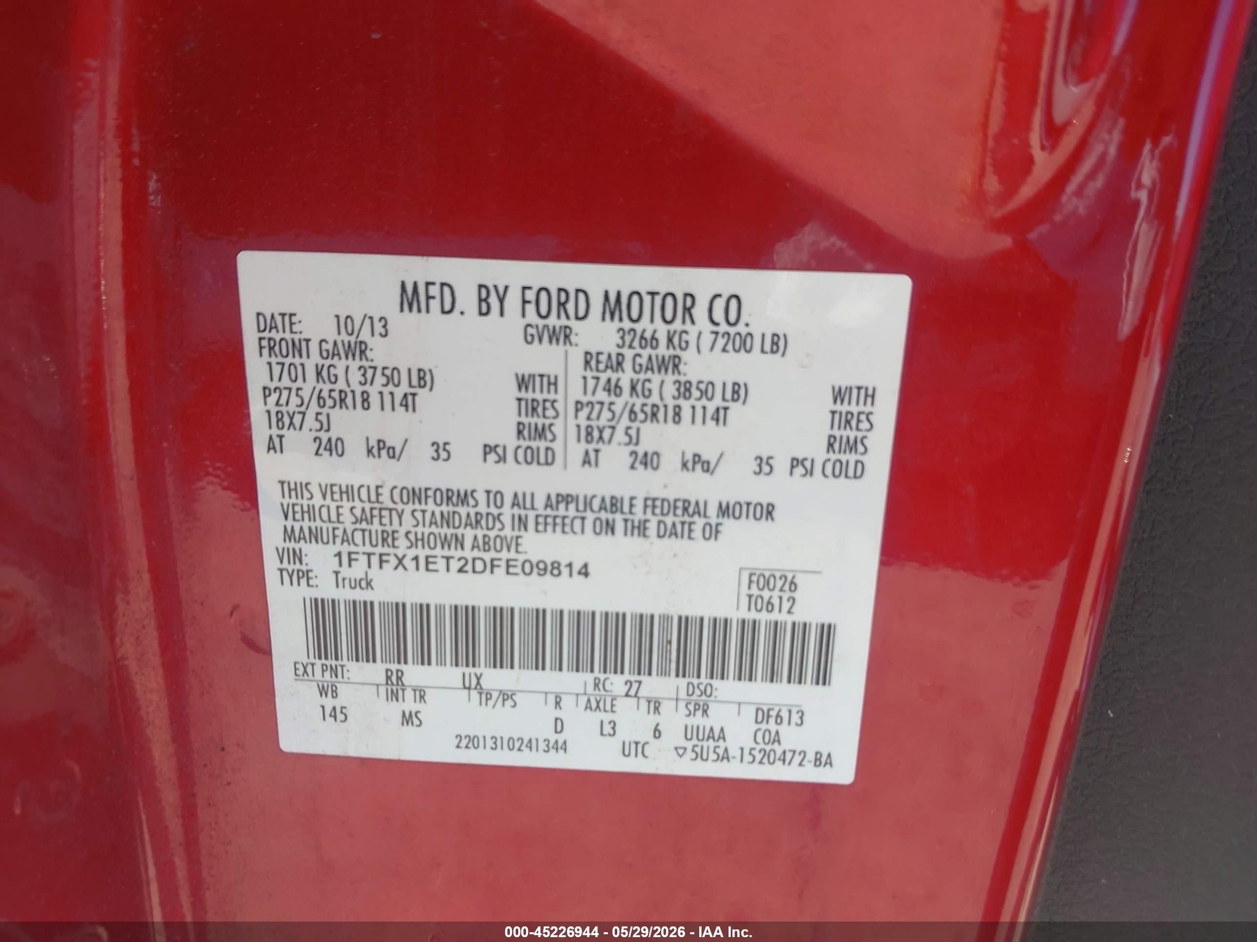 2013 Ford F-150 Xlt Red vin: 1FTFX1ET2DFE09814
