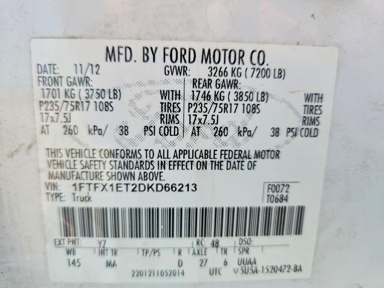 2013 Ford F150 Super Cab Белый vin: 1FTFX1ET2DKD66213