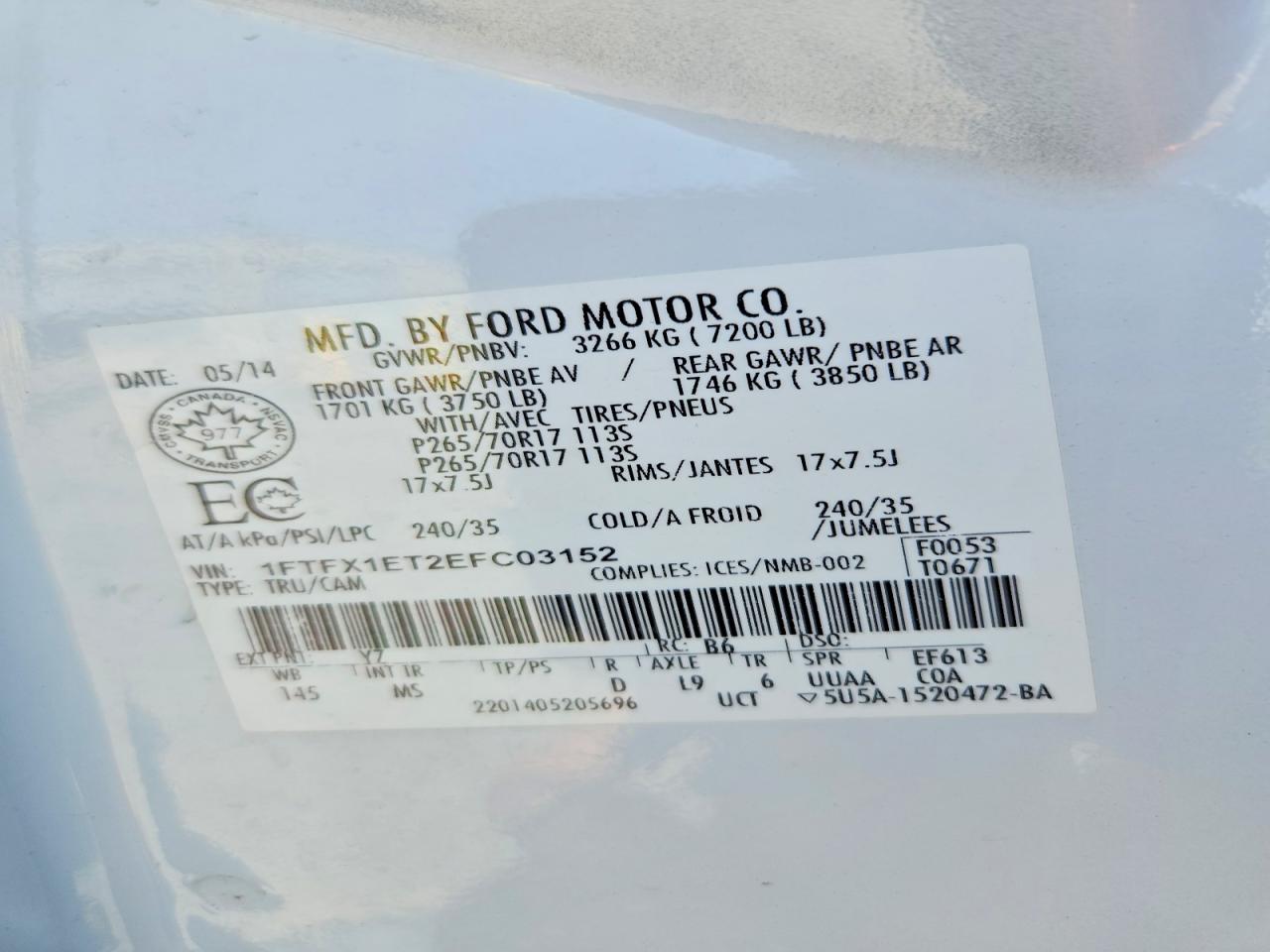 2014 Ford F150 Super Cab White vin: 1FTFX1ET2EFC03152