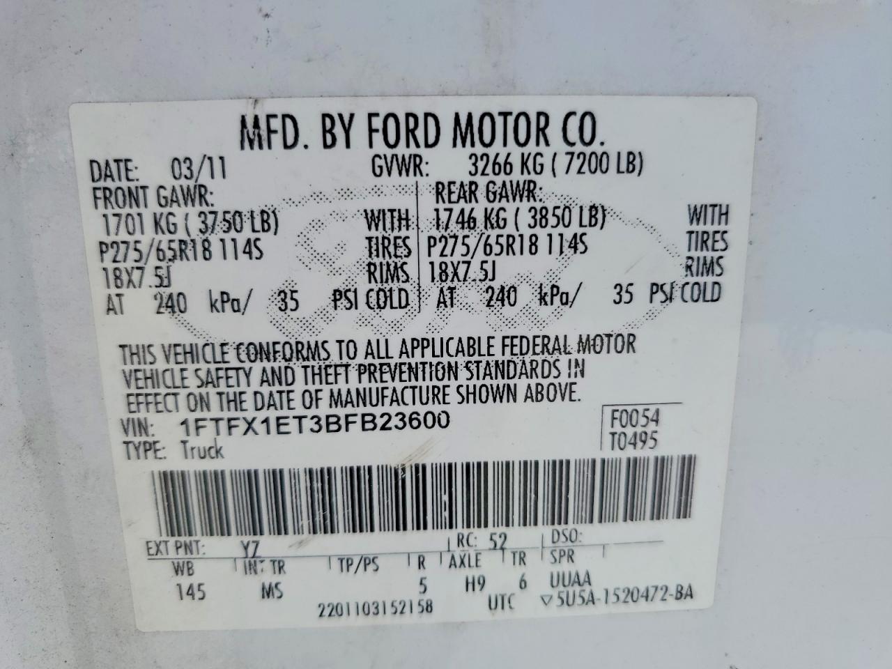2011 Ford F150 Super Cab White vin: 1FTFX1ET3BFB23600