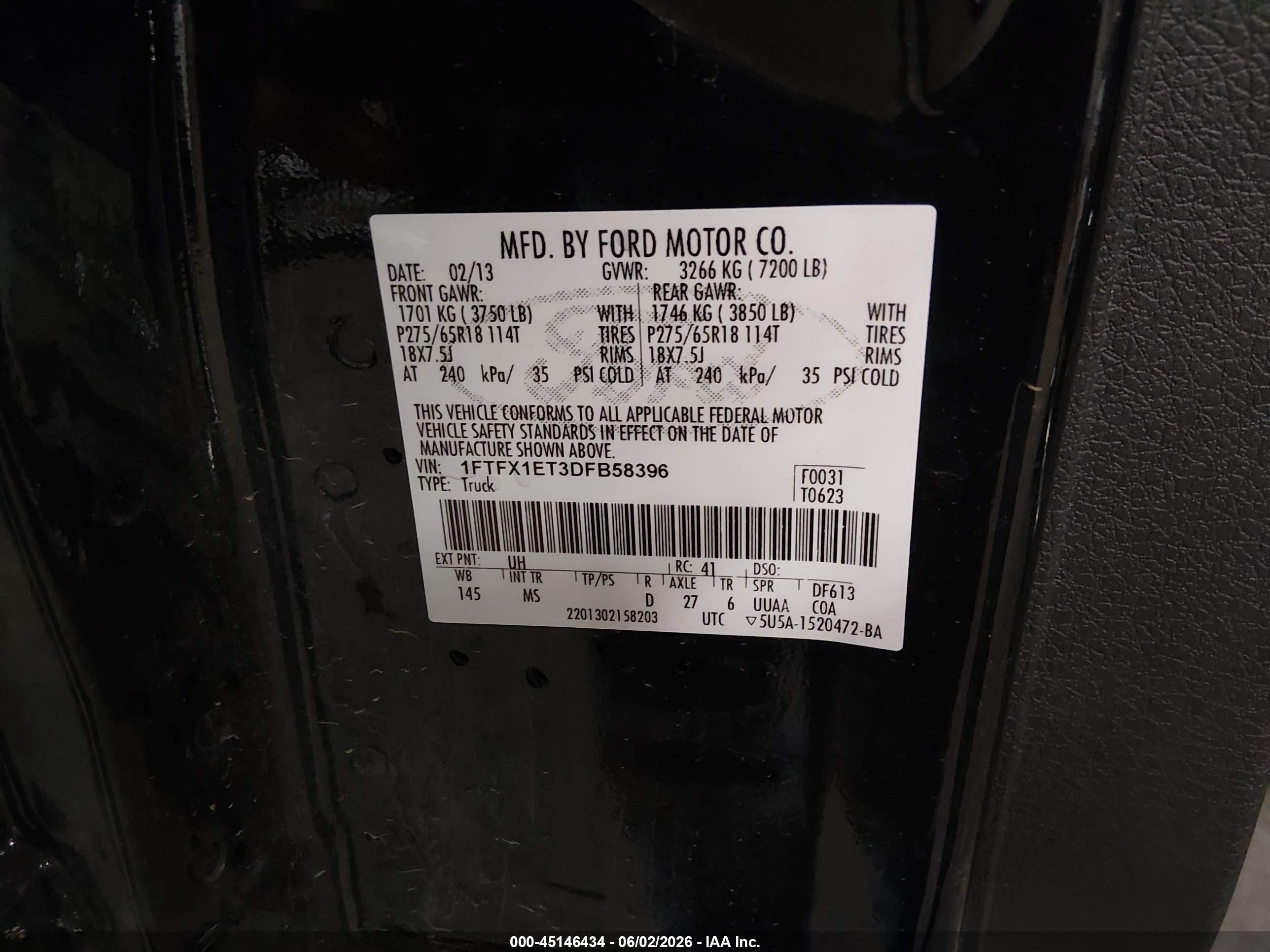 2013 Ford F-150 Xlt Black vin: 1FTFX1ET3DFB58396