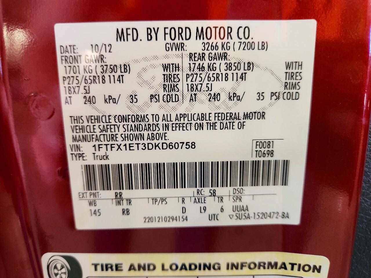 2013 Ford F150 Super Cab Red vin: 1FTFX1ET3DKD60758