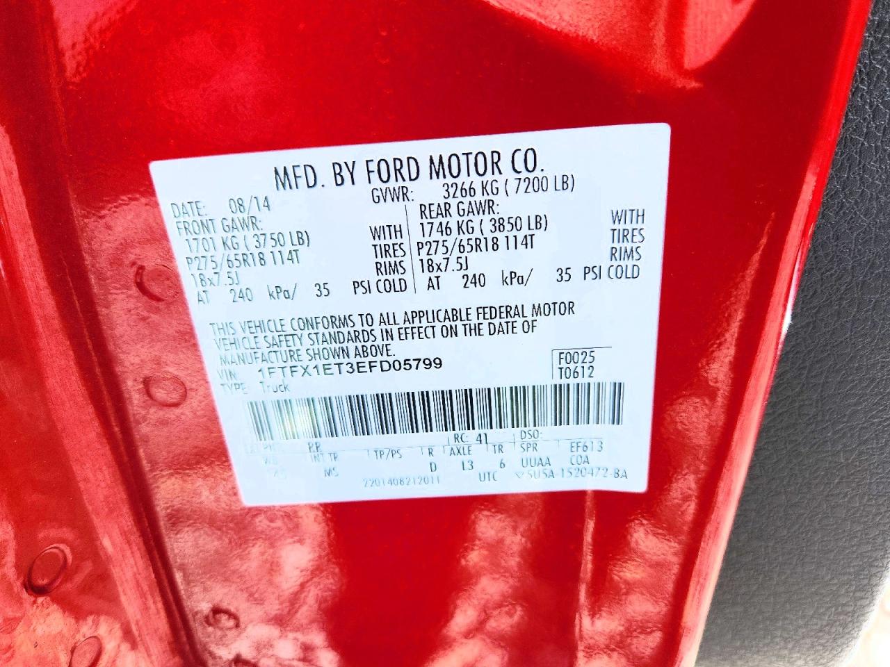 2014 Ford F150 Super Cab Red vin: 1FTFX1ET3EFD05799