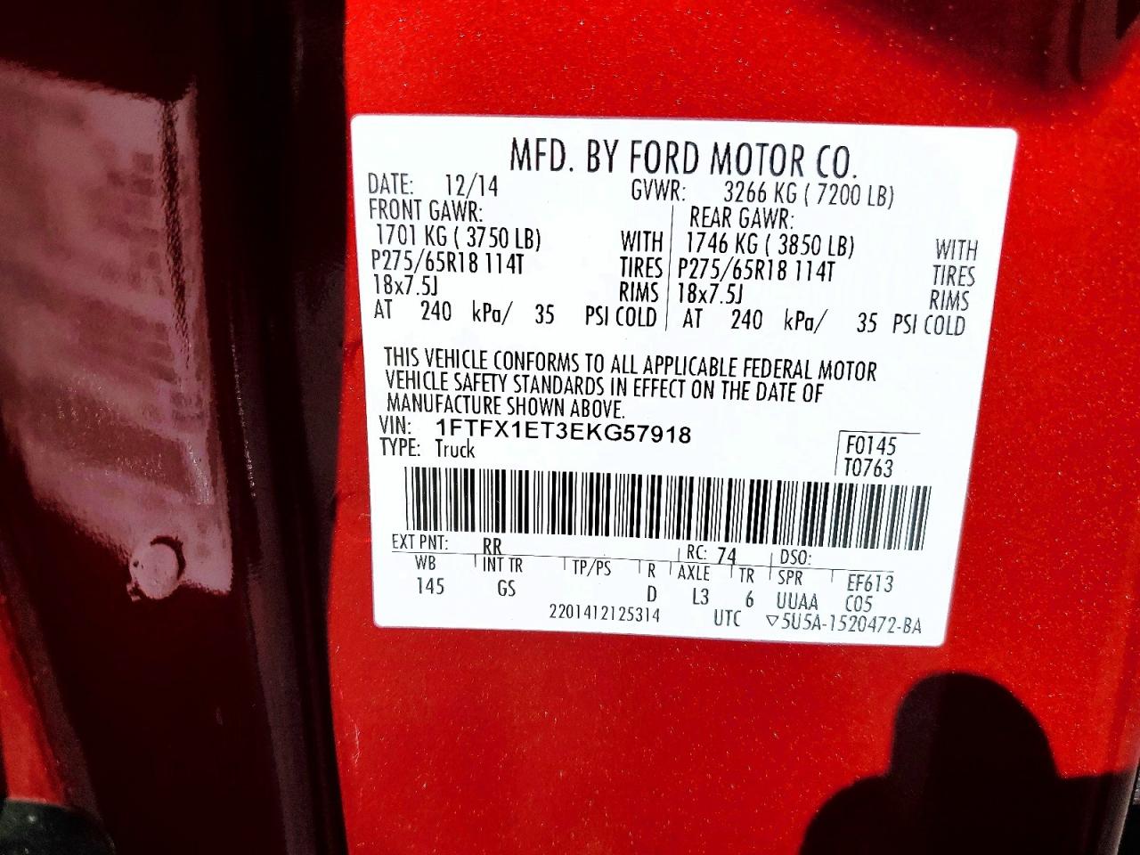 2014 Ford F150 Super Cab Red vin: 1FTFX1ET3EKG57918