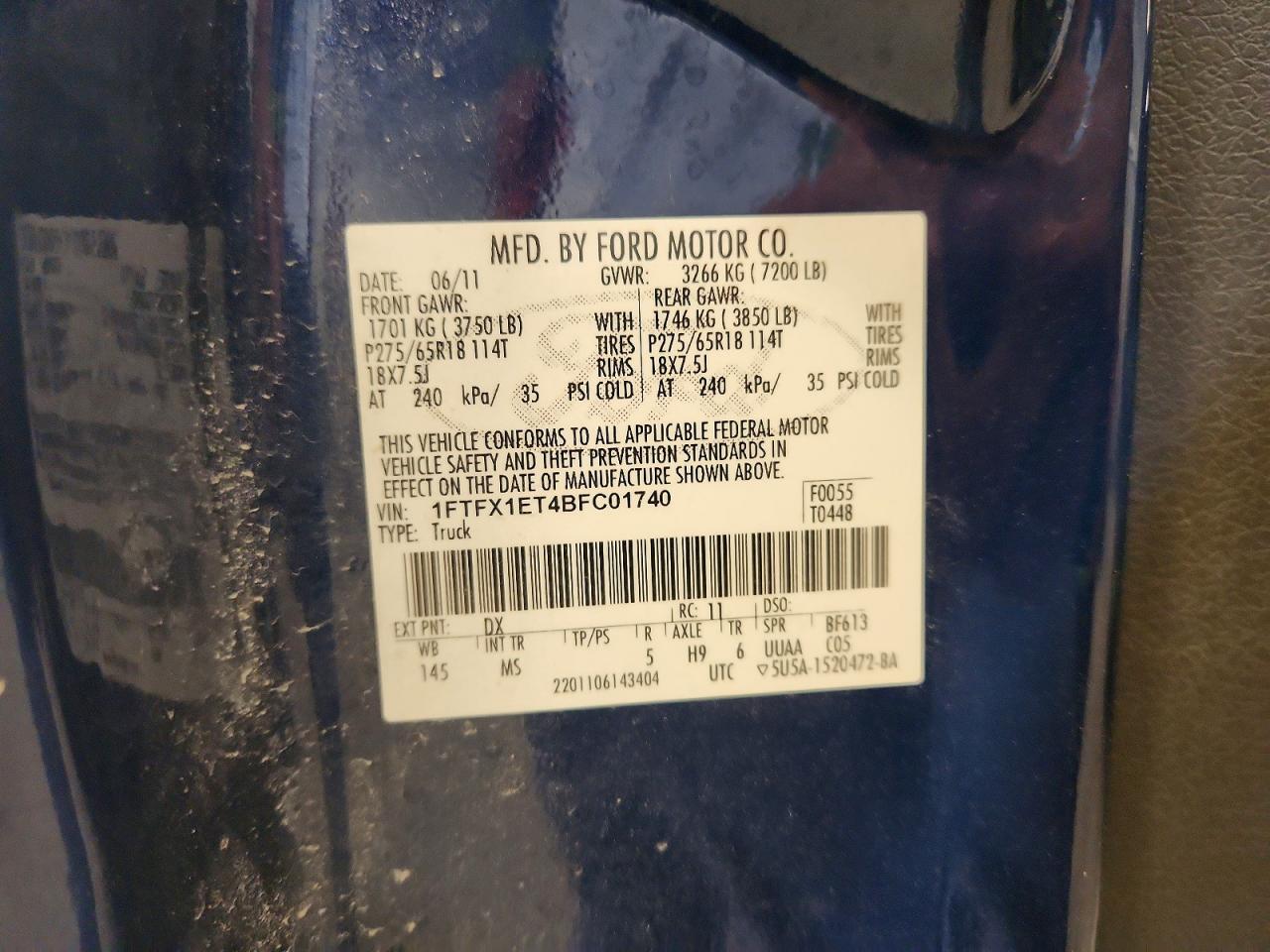 2011 Ford F150 Super Cab Синий vin: 1FTFX1ET4BFC01740