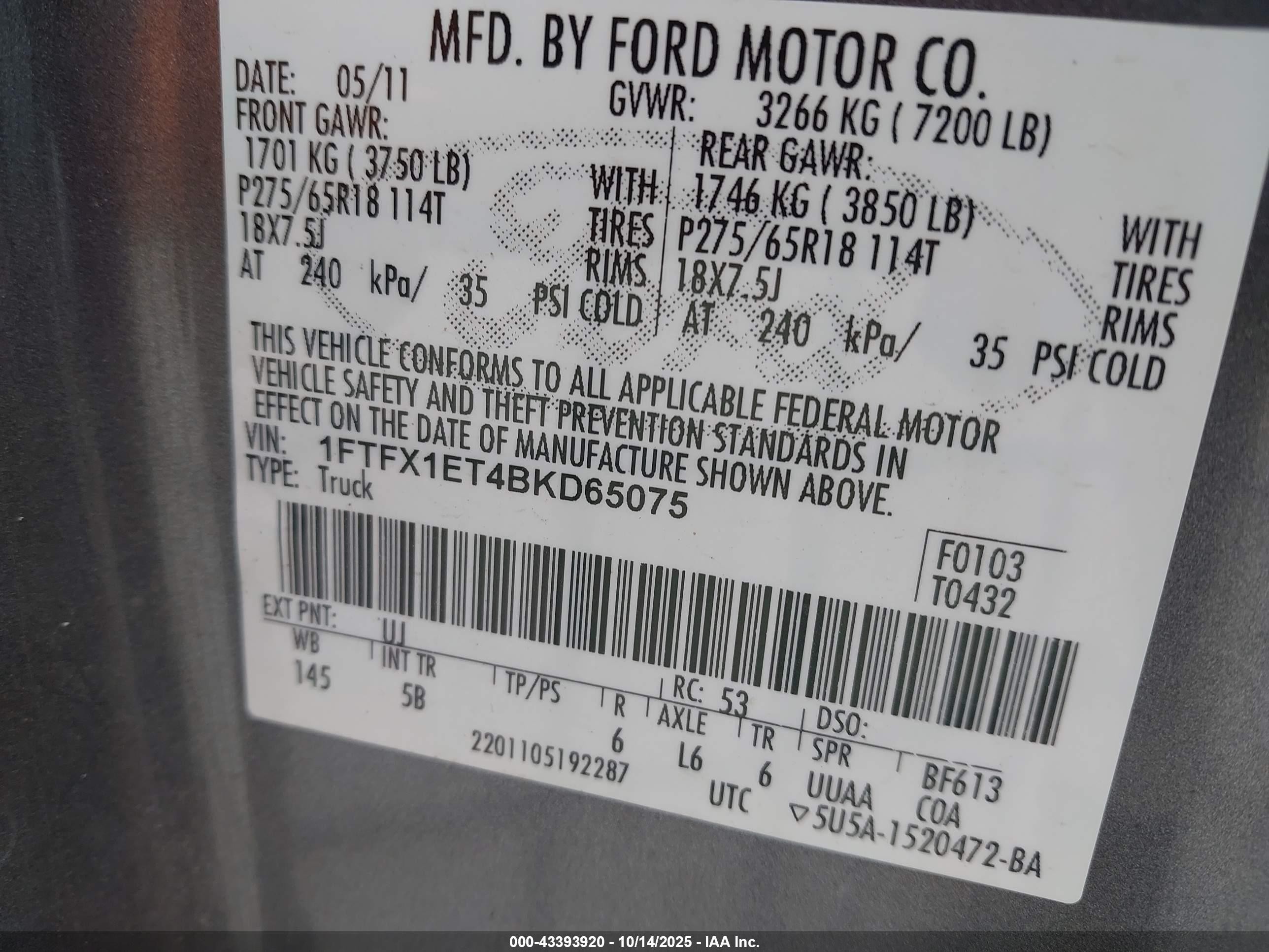 2011 Ford F-150 Fx4 Gray vin: 1FTFX1ET4BKD65075