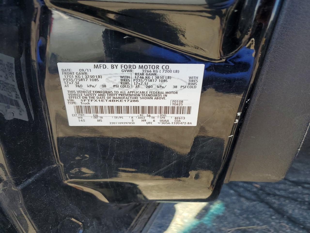 2011 Ford F150 Super Cab Black vin: 1FTFX1ET4BKE17286