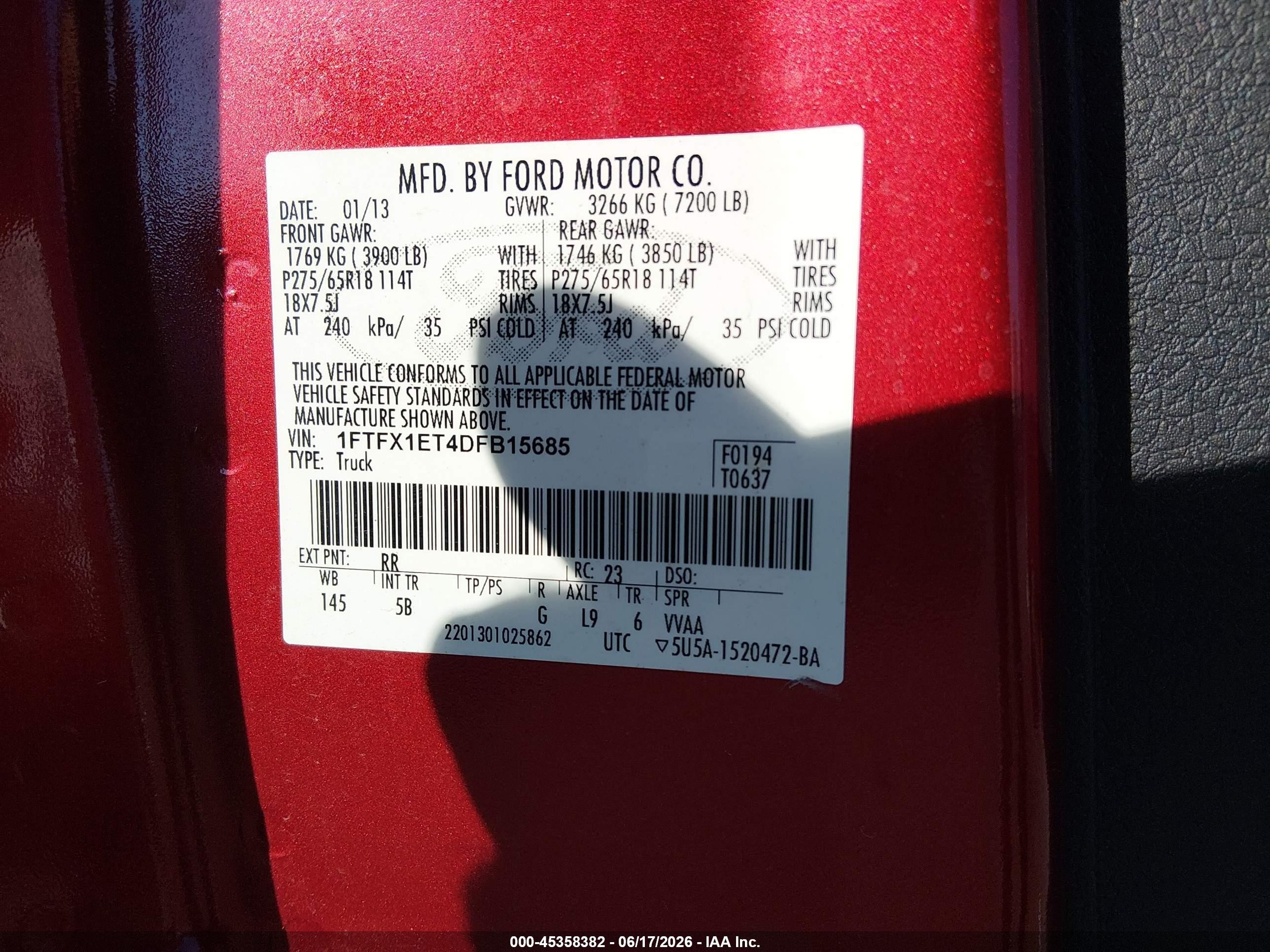 2013 Ford F-150 Fx4 Maroon vin: 1FTFX1ET4DFB15685
