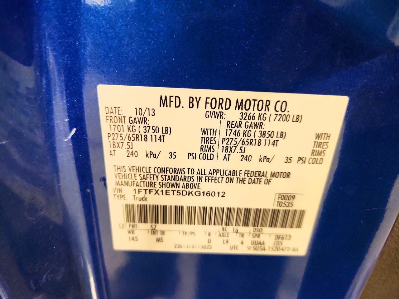 2013 Ford F150 Super Cab Blue vin: 1FTFX1ET5DKG16012