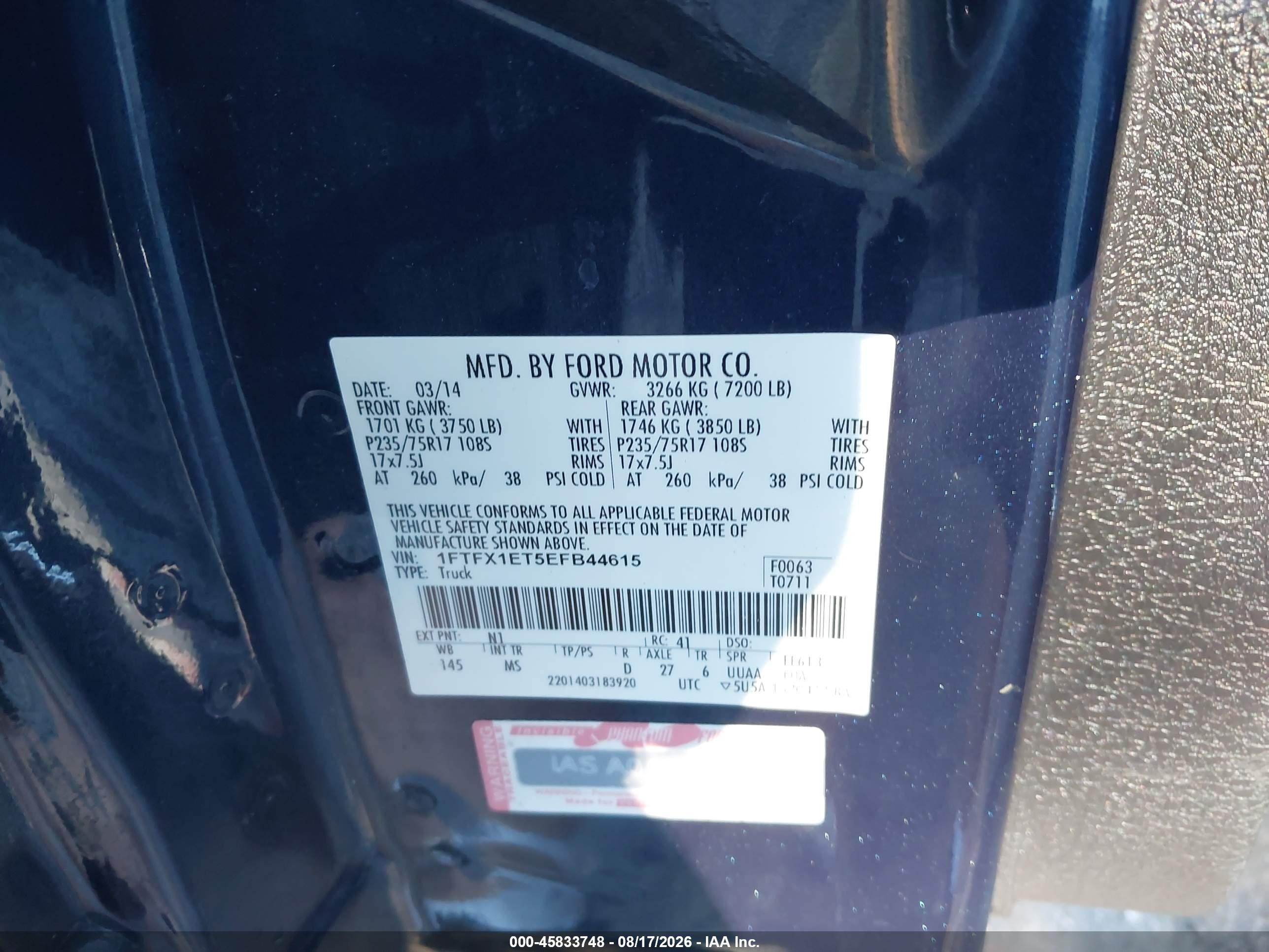 2014 Ford F-150 Xlt Blue vin: 1FTFX1ET5EFB44615