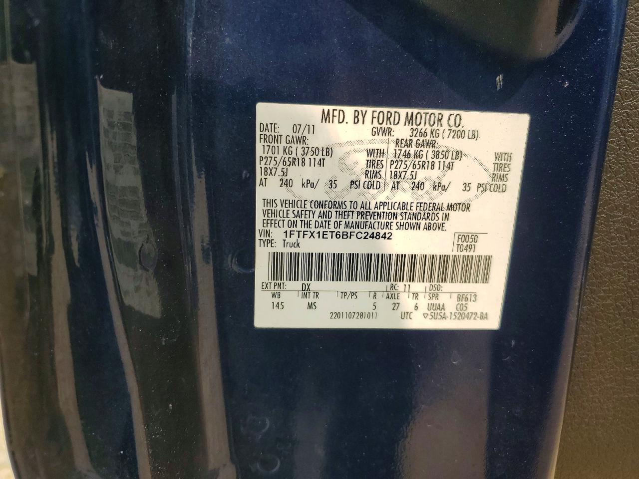 2011 Ford F150 Super Cab Blue vin: 1FTFX1ET6BFC24842