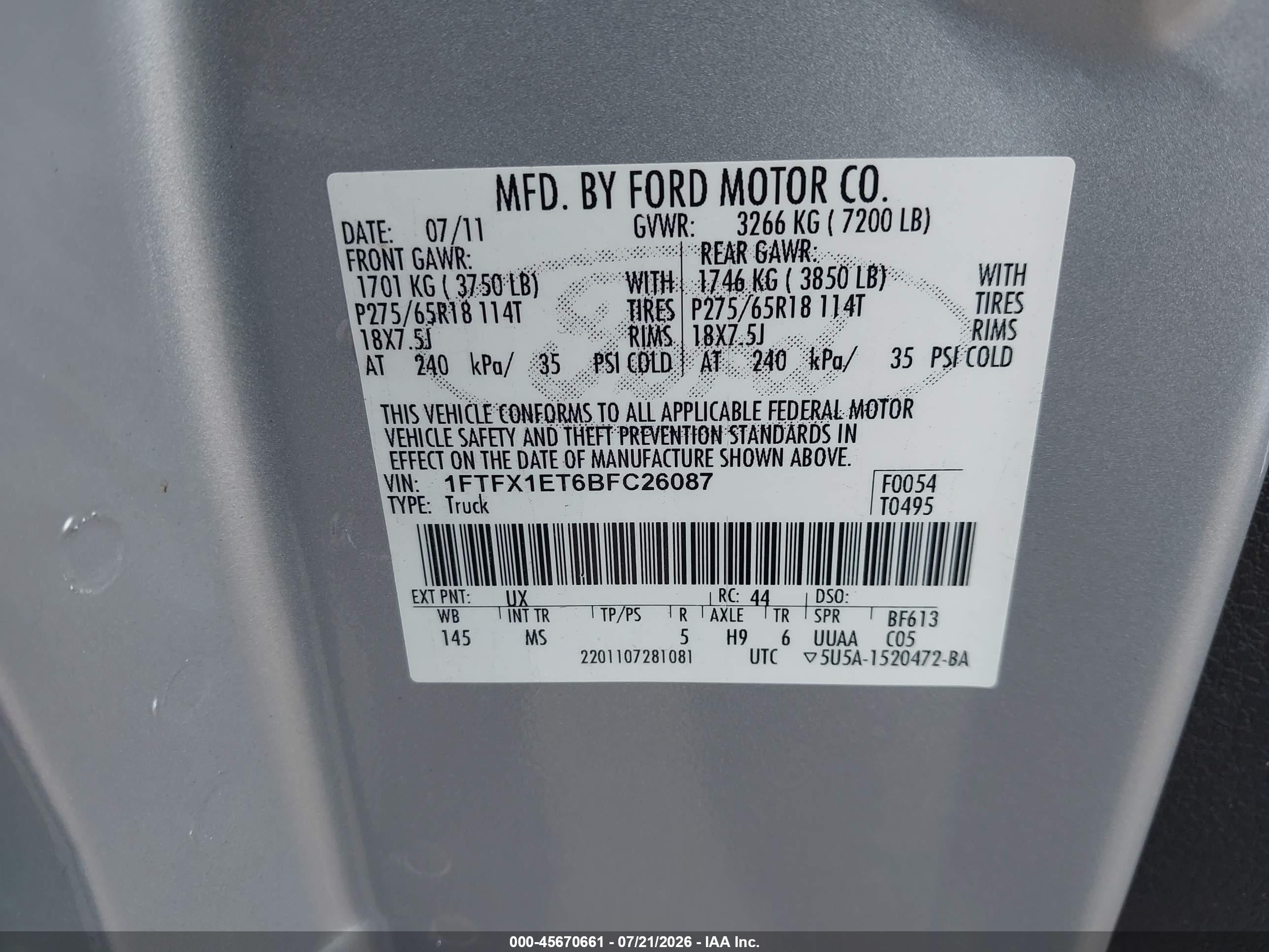 2011 Ford F-150 Xlt Серебряный vin: 1FTFX1ET6BFC26087