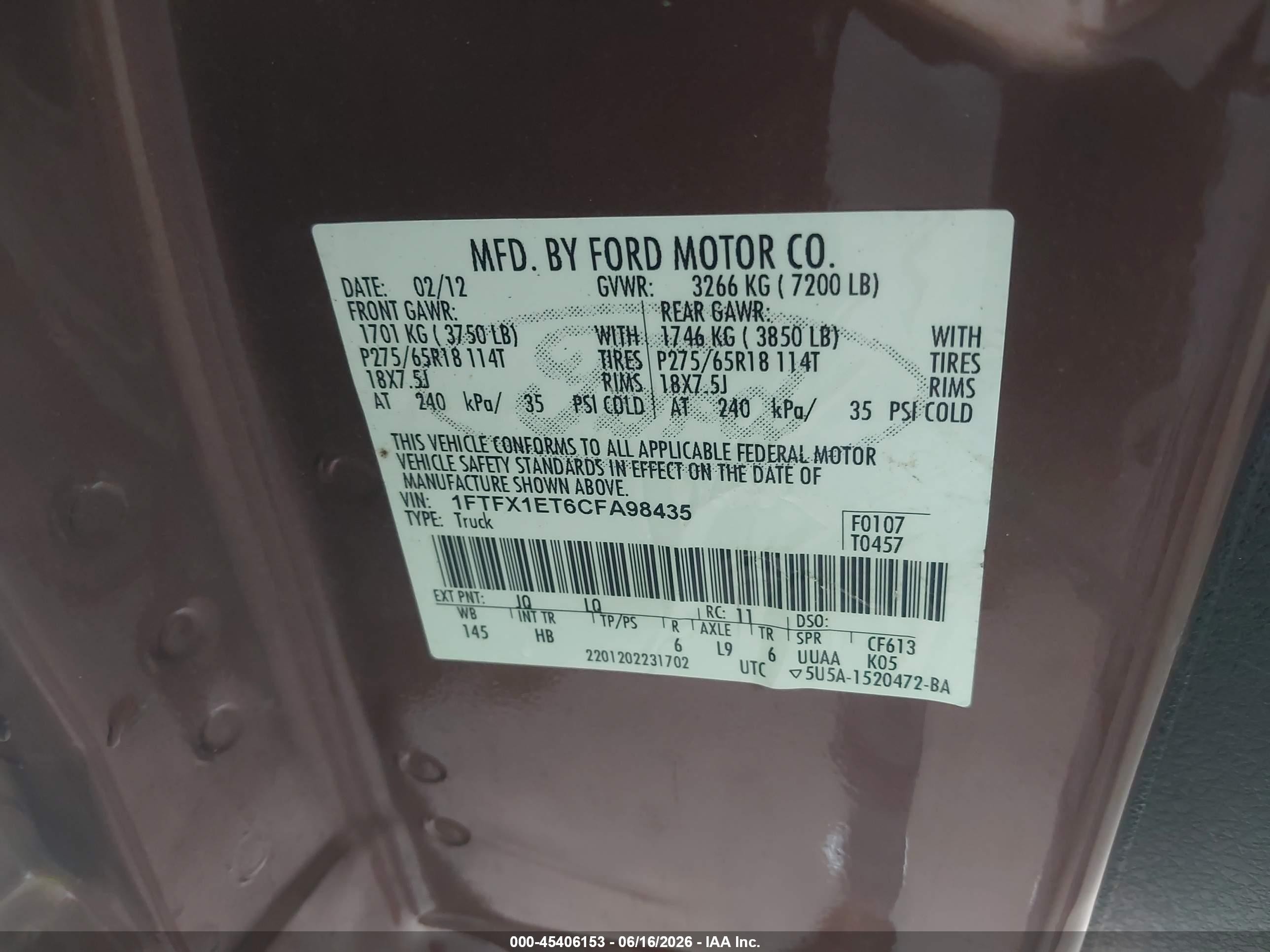 2012 Ford F-150 Lariat Brown vin: 1FTFX1ET6CFA98435