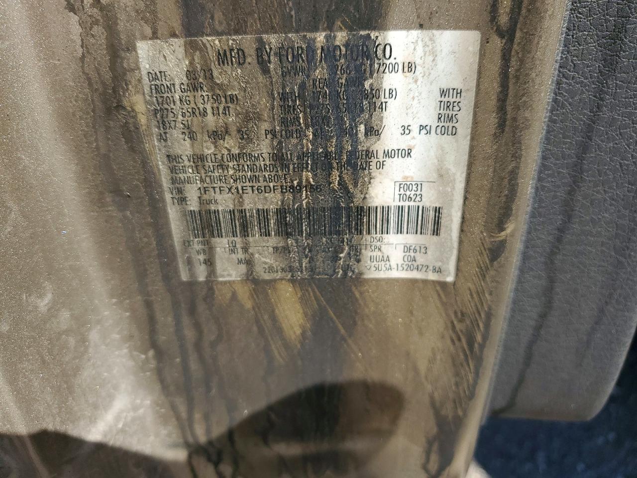 2013 Ford F150 Super Cab Burn vin: 1FTFX1ET6DFB89156