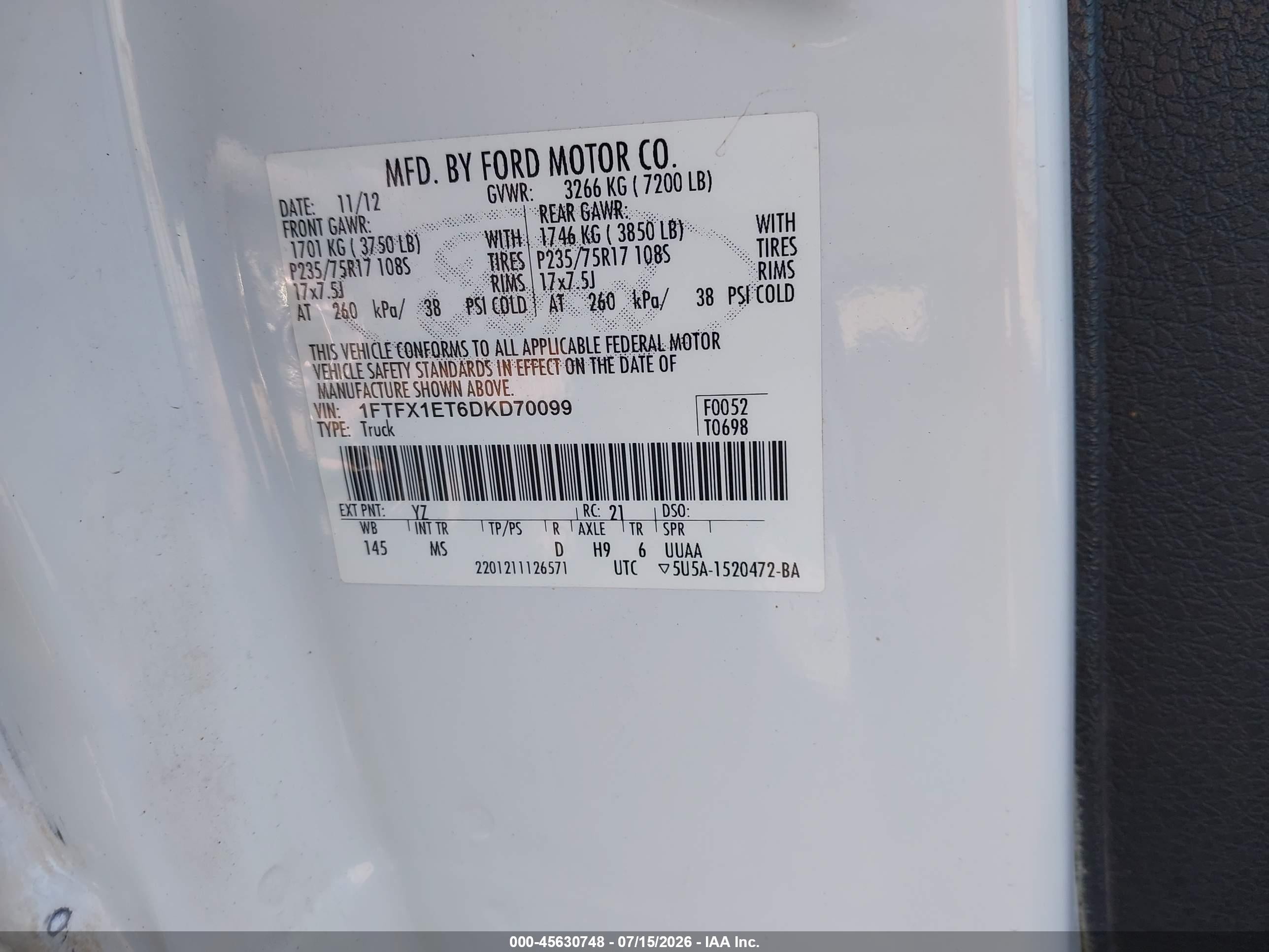 2013 Ford F-150 Xlt White vin: 1FTFX1ET6DKD70099