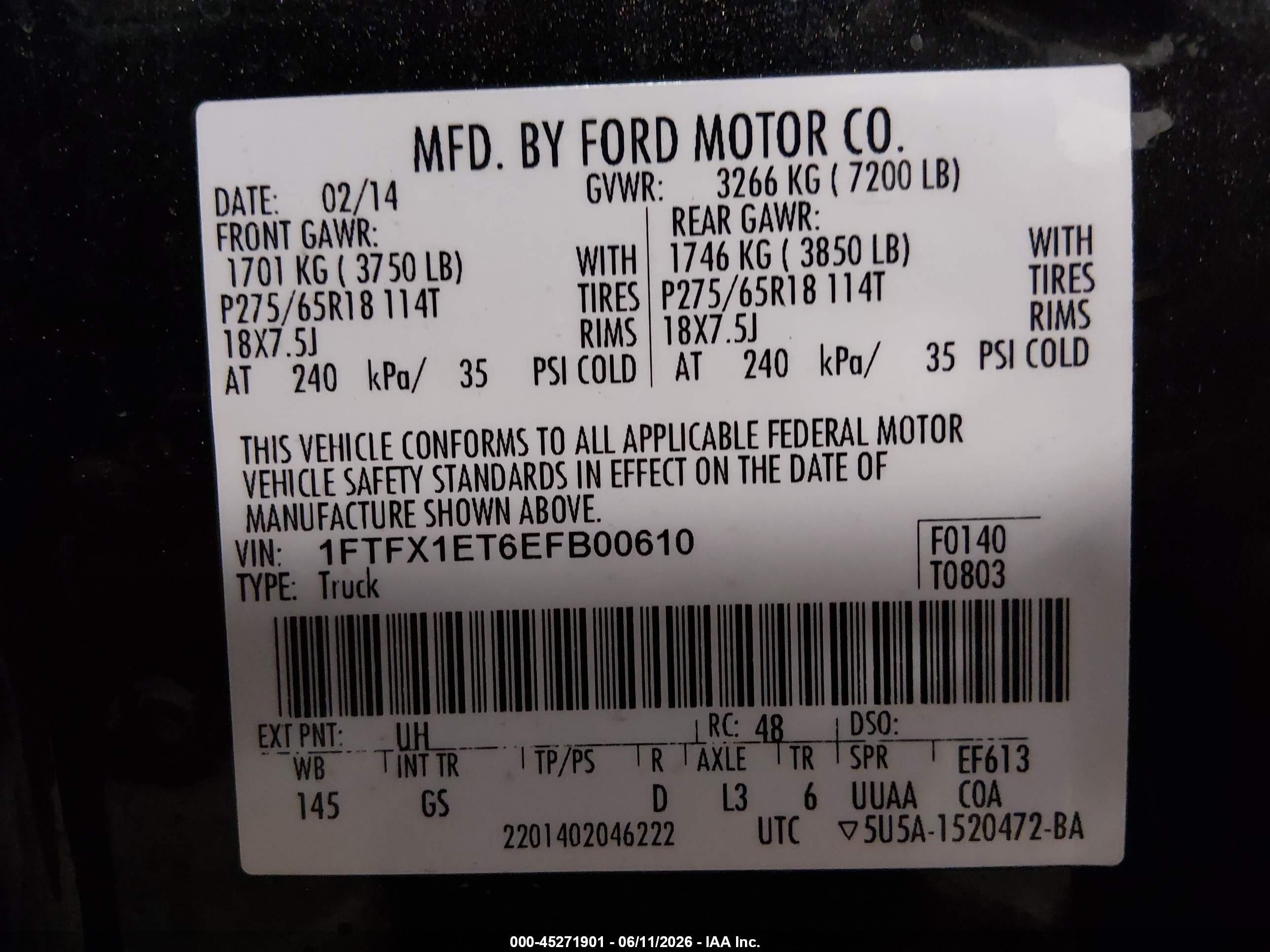 2014 Ford F-150 Xlt Black vin: 1FTFX1ET6EFB00610