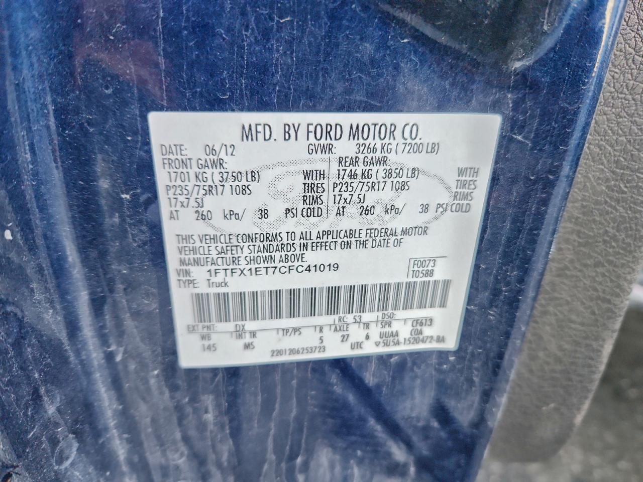 2012 Ford F150 Super Cab Blue vin: 1FTFX1ET7CFC41019