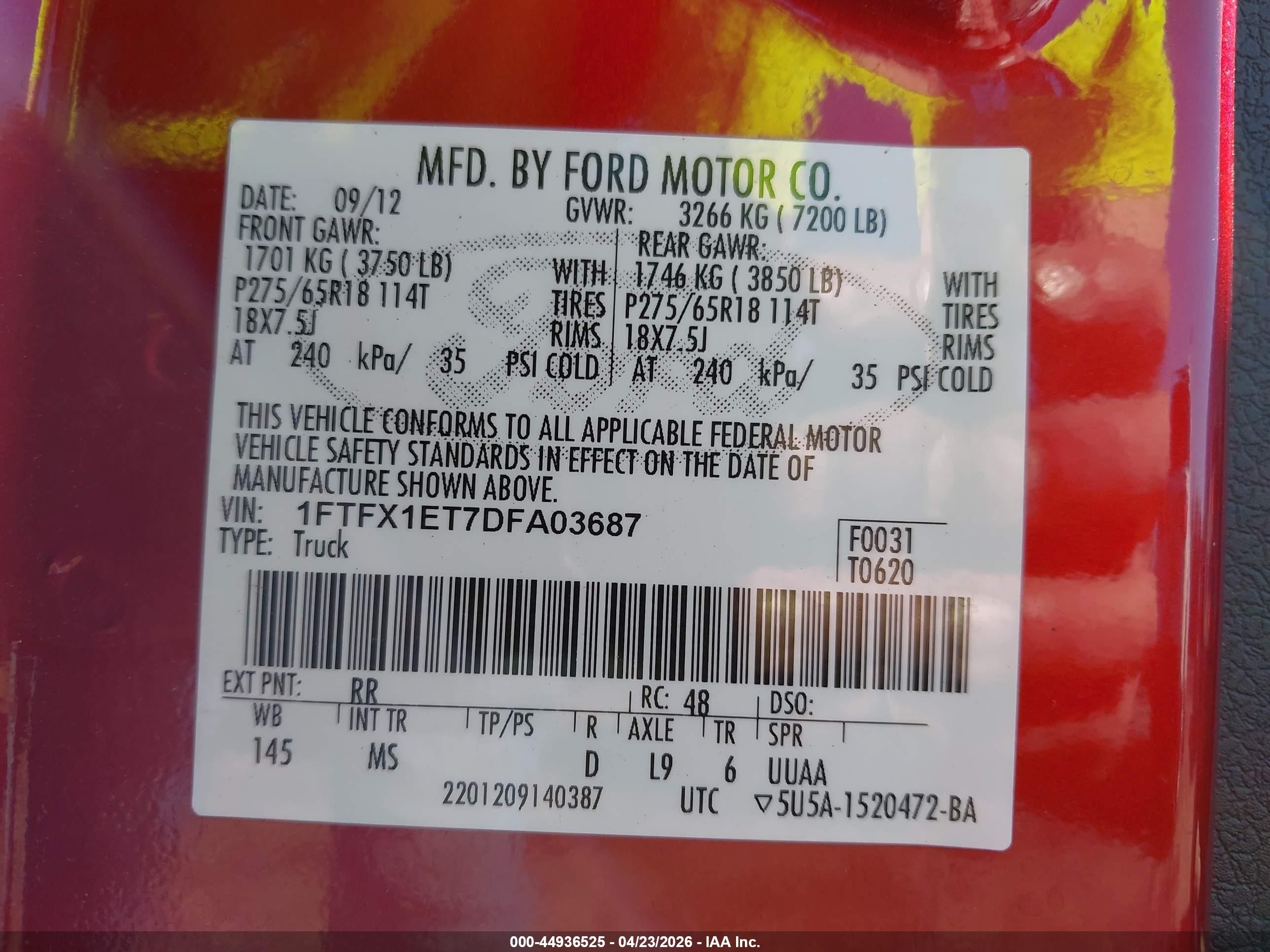 2013 Ford F-150 Xlt Red vin: 1FTFX1ET7DFA03687