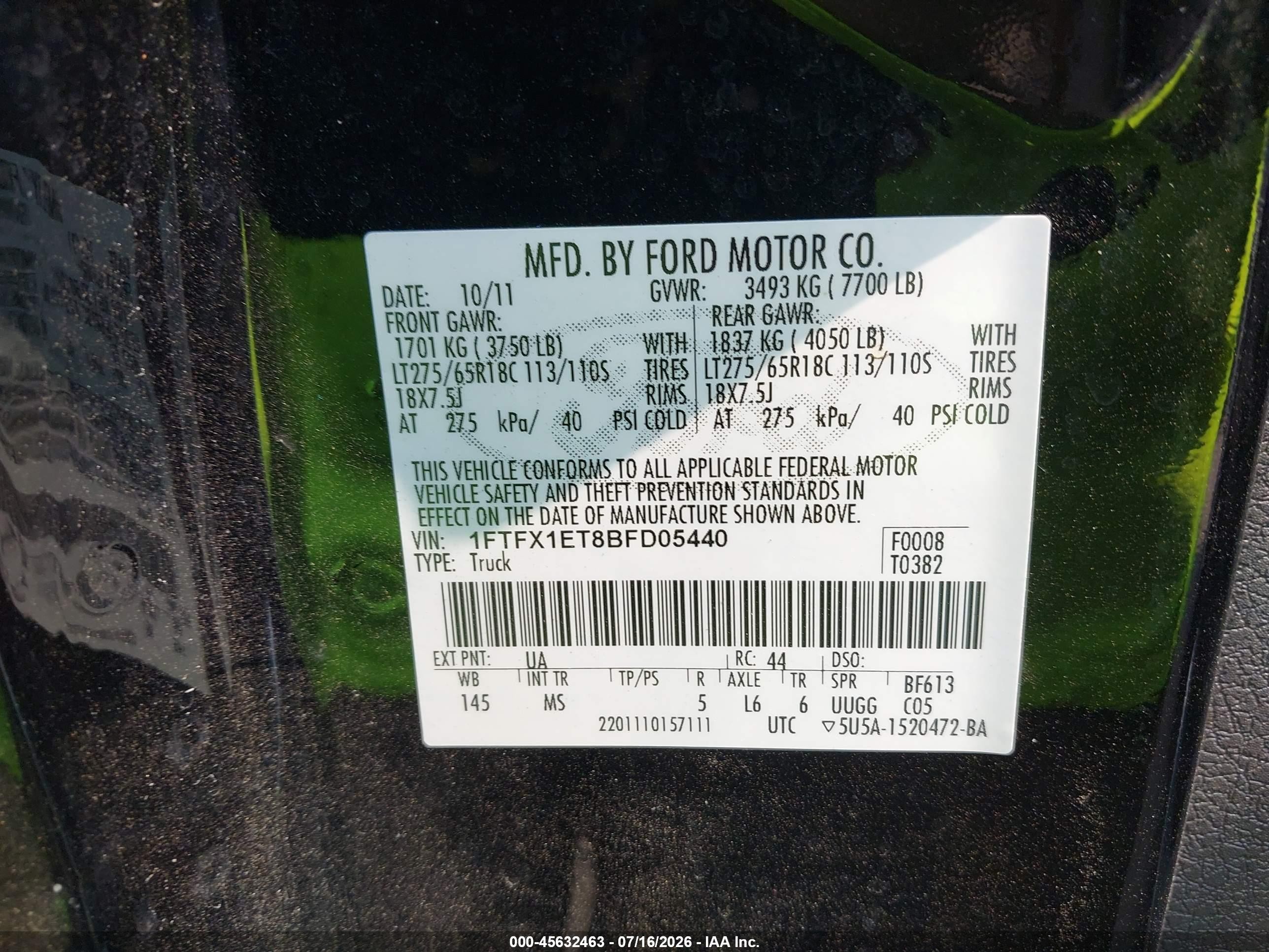2011 Ford F-150 Xlt Black vin: 1FTFX1ET8BFD05440