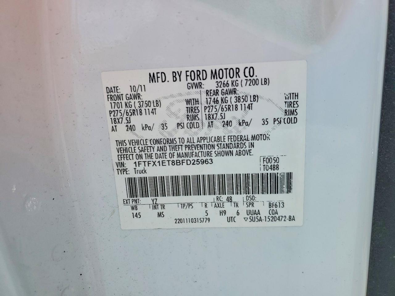 2011 Ford F150 Super Cab White vin: 1FTFX1ET8BFD25963