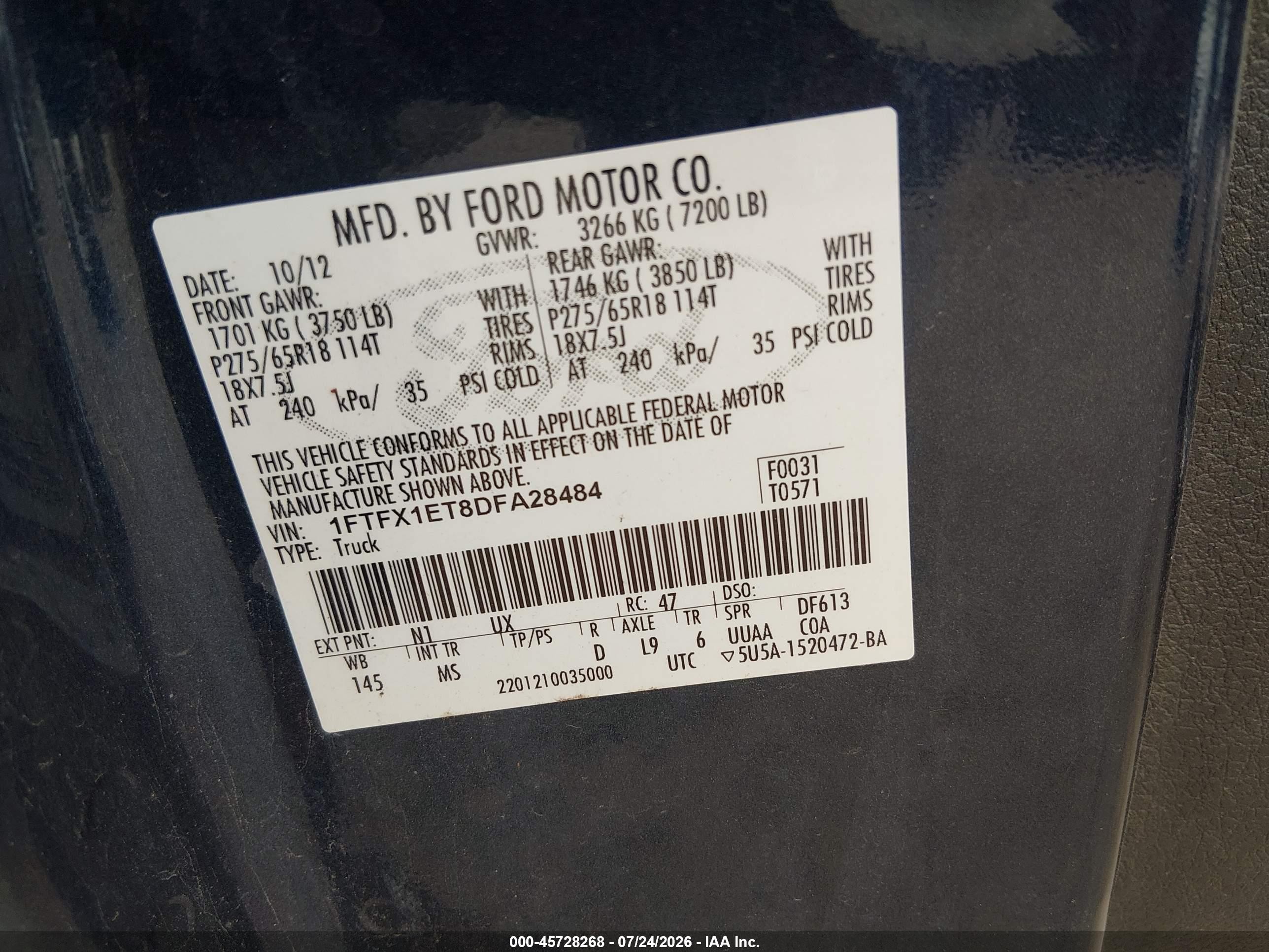 2013 Ford F-150 Xlt Dark Blue vin: 1FTFX1ET8DFA28484