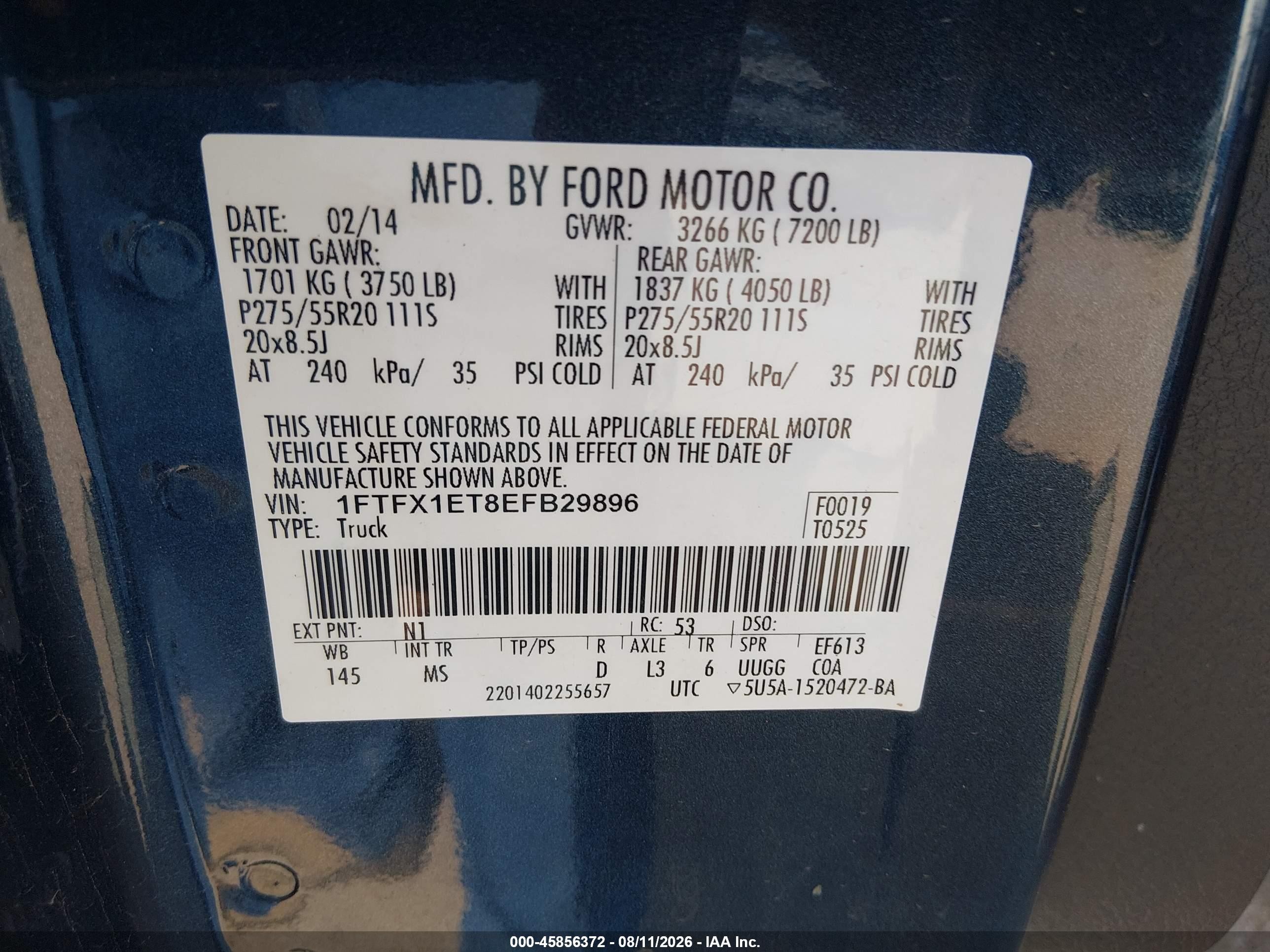 2014 Ford F-150 Xlt Blue vin: 1FTFX1ET8EFB29896