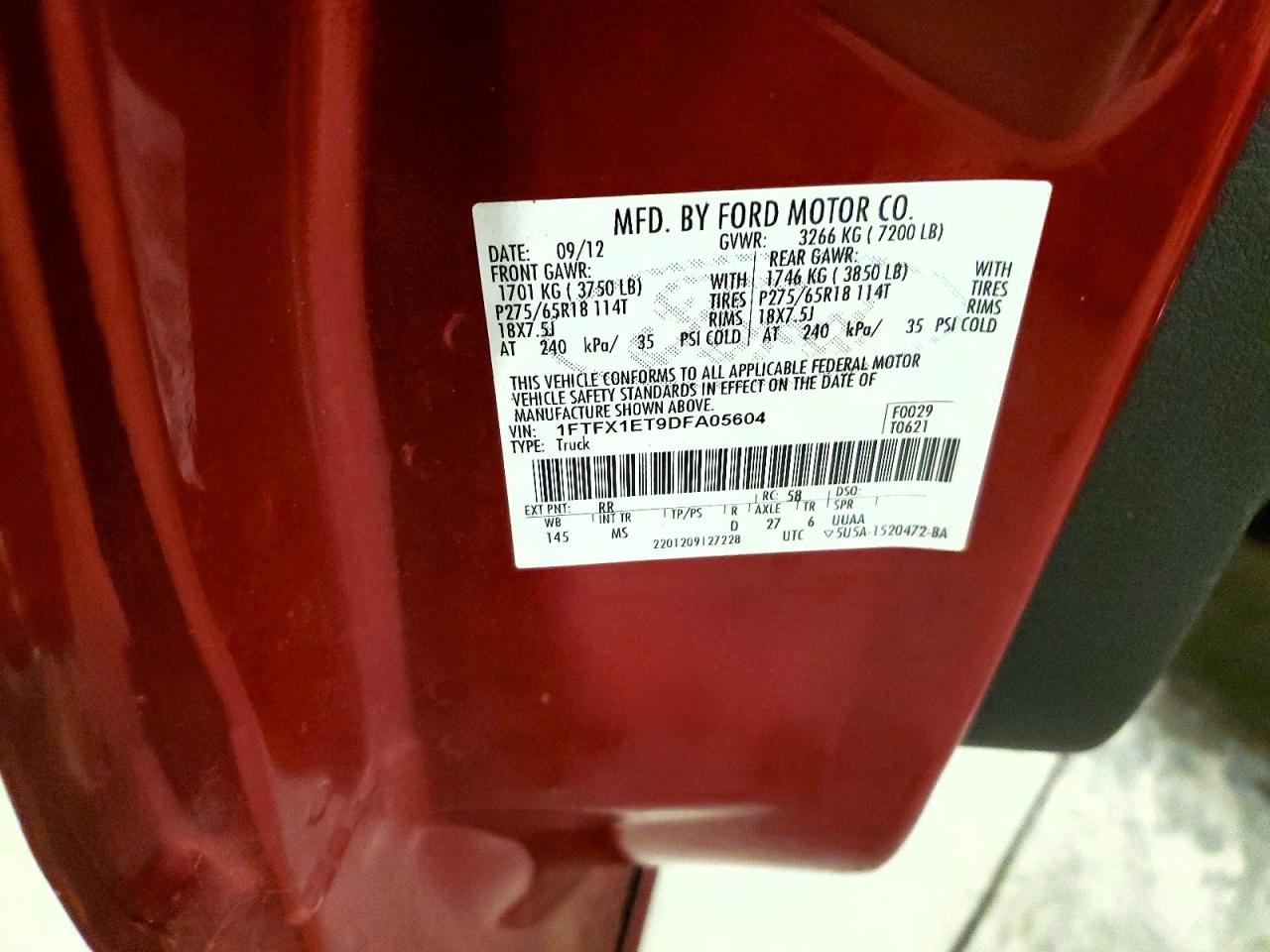 2013 Ford F150 Super Cab Red vin: 1FTFX1ET9DFA05604